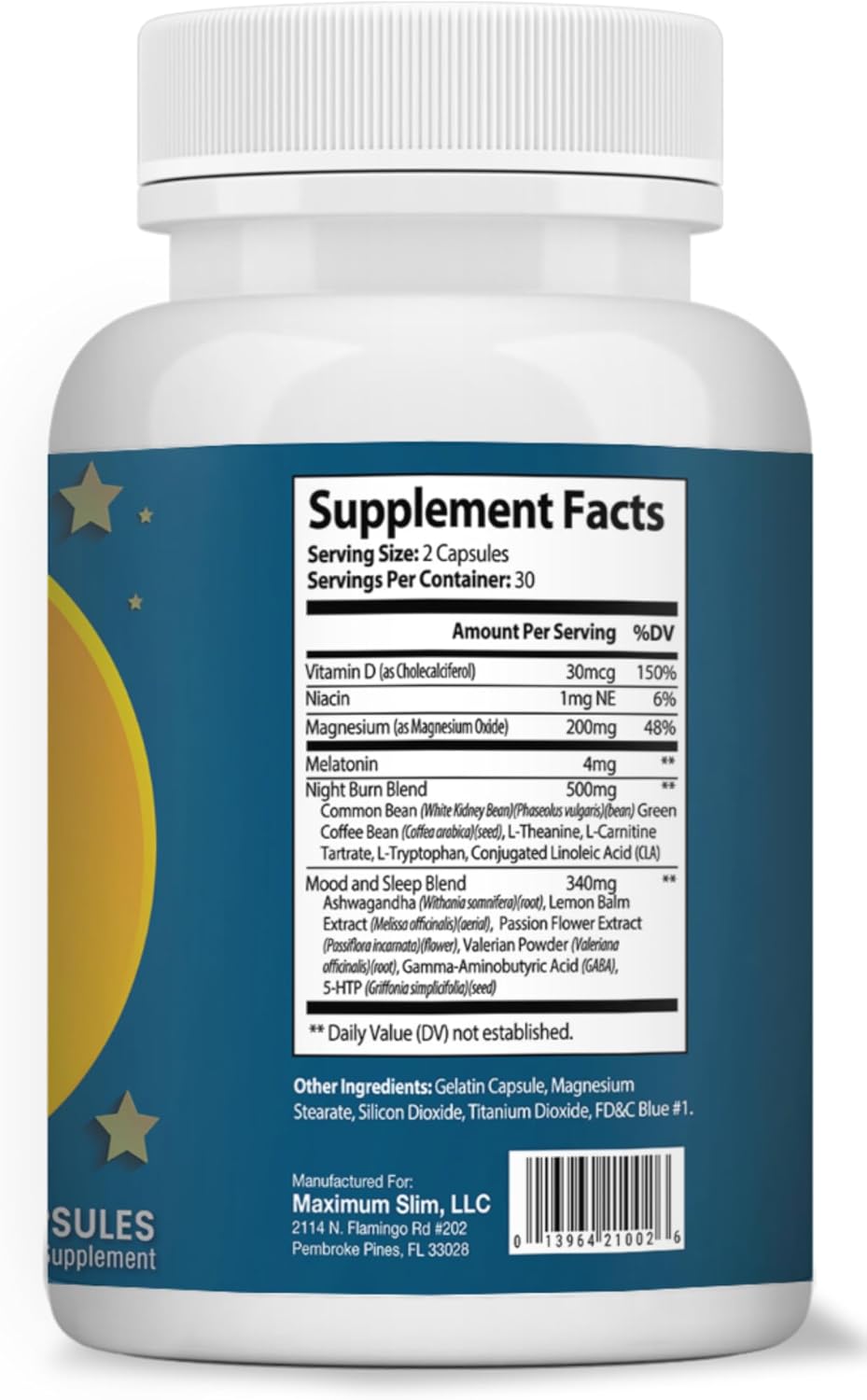 Maximum Slim Nighttime Weight Support – Gentle Fat Burning & Sleep Aid – African Mango, Resveratrol & Green Tea – Non-GMO, Vegan, 60 Capsules