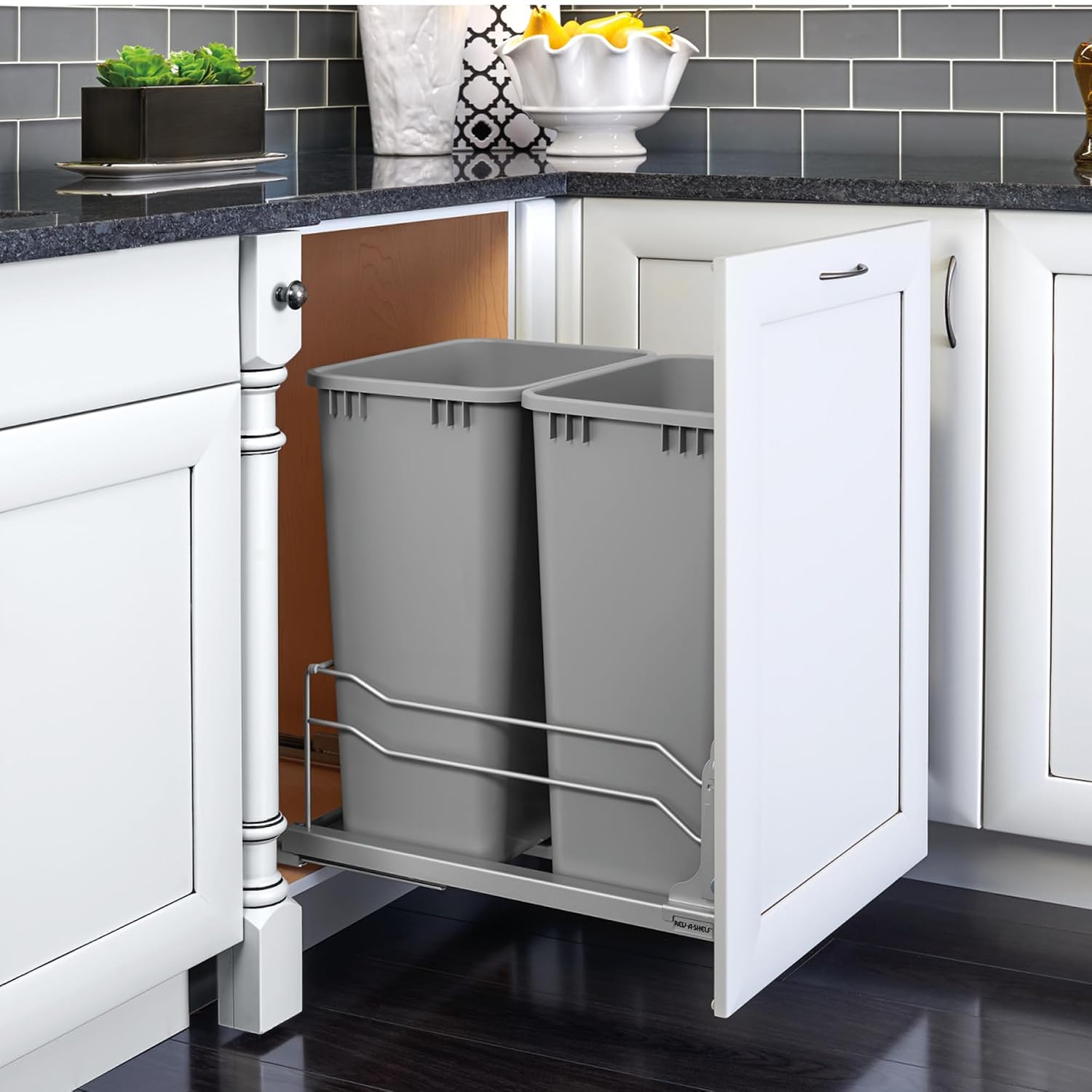 Rev-A-Shelf Double Pullout Trash Can w/Soft-Close Slides, 14.5" Min Opening | Large Capacity Garbage/ Recycling Bins for Full Height Kitchen Cabinets, Heavy Gauge Wire Construction, 53WC-2150SCDM-217