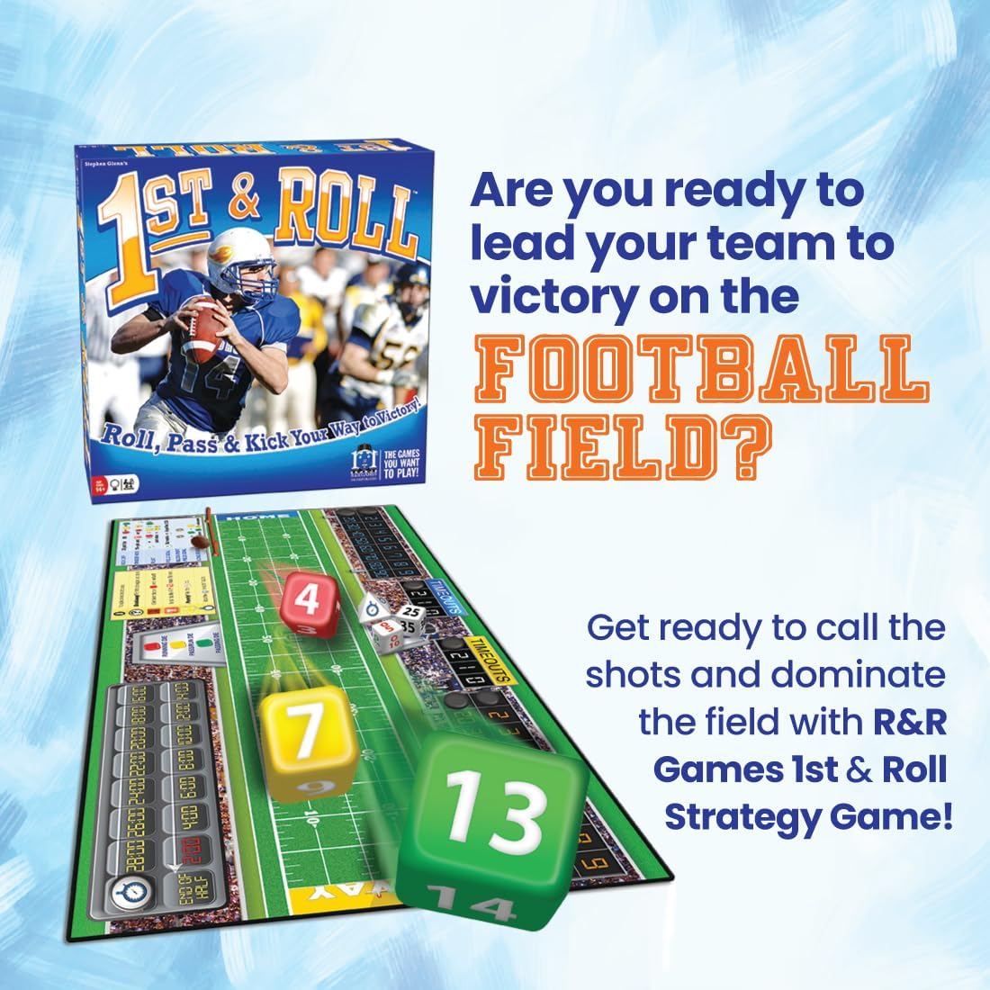 R&R Games 1st & Roll, Football Board Game for Adults and Kids, 2-4 Players, Ages 14+, Ideal for Family Night