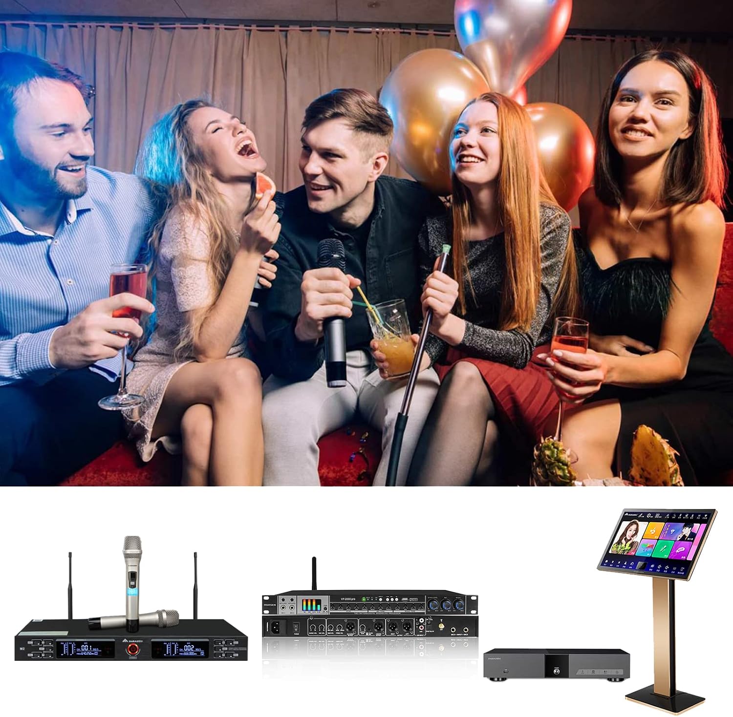 Inandonkod Karaoke Machine KV-V5 Max New Chinese Karaoke Player, with Reverb Wireless Microphone