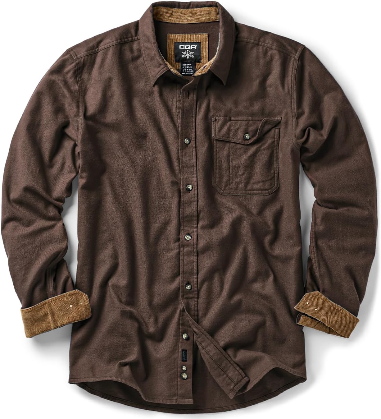 CQR Men's 100% All Cotton Button Down Flannel Shirts, Long Sleeve Brushed Warm Soft Casual Outdoor Plaid Shirt