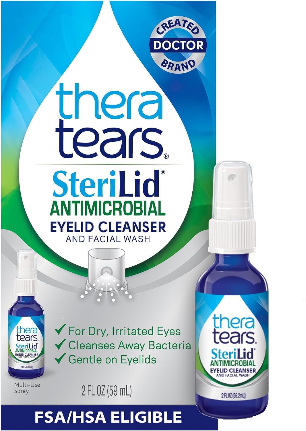 TheraTears SteriLid Antimicrobial Eyelid Cleanser and Face Wash, 2 Fl Oz