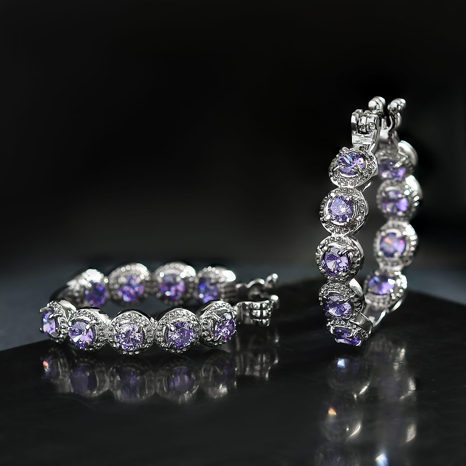 Purple Cubic ZirconiaEarrings in Stainless Steel