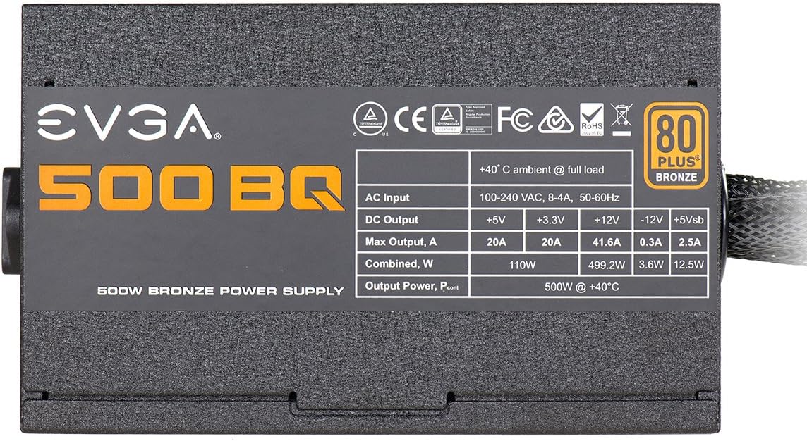 EVGA 110-BQ-0500-K1, 500 Bq, 80+ Bronze 500W, Semi Modular, FDB Fan, 3 Year Warranty, Power Supply