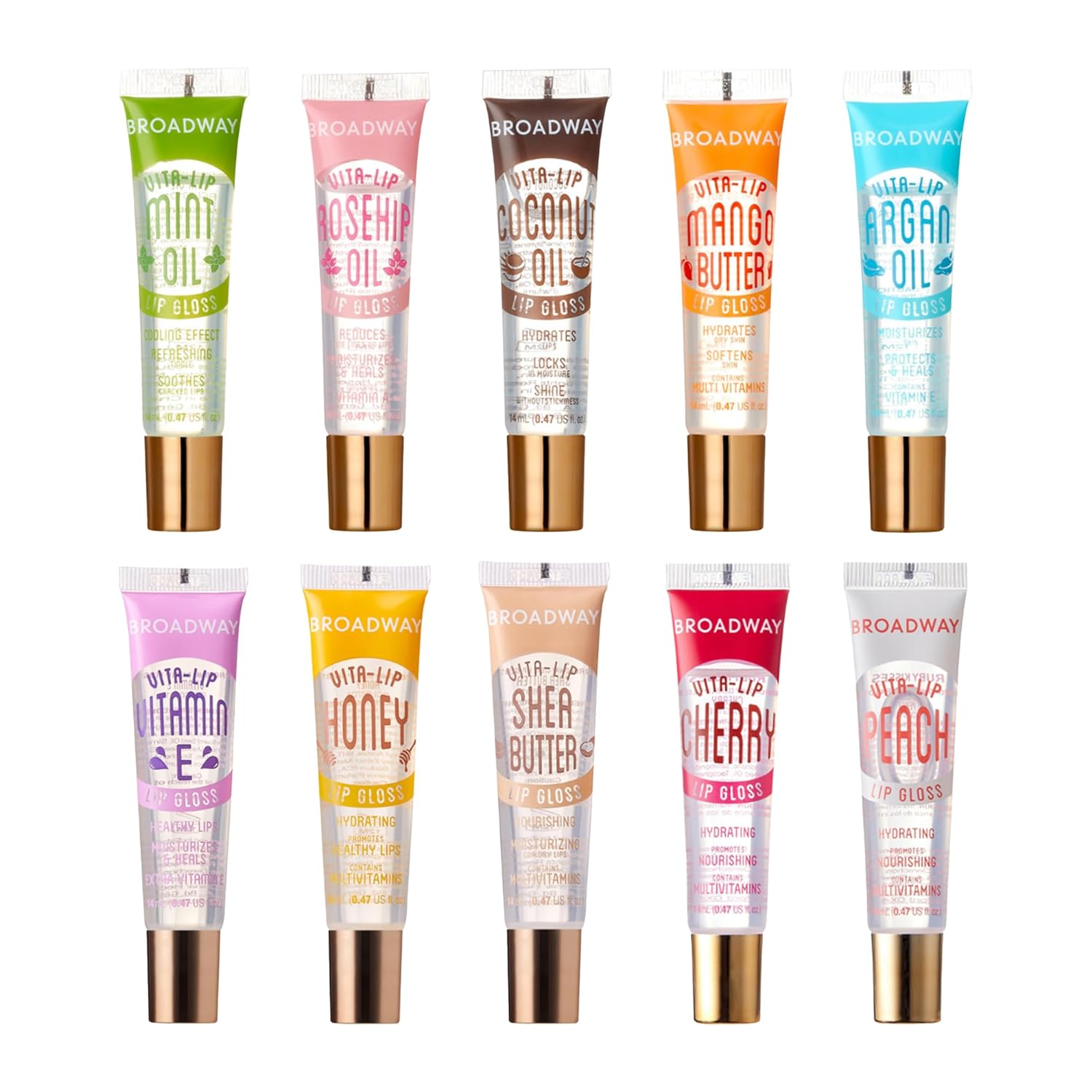 Ruby Kisses Broadway Vita-Lip Clear Lip Gloss (8 Pack), Ultra-Hydrating & Soothing Formula with Vitamins