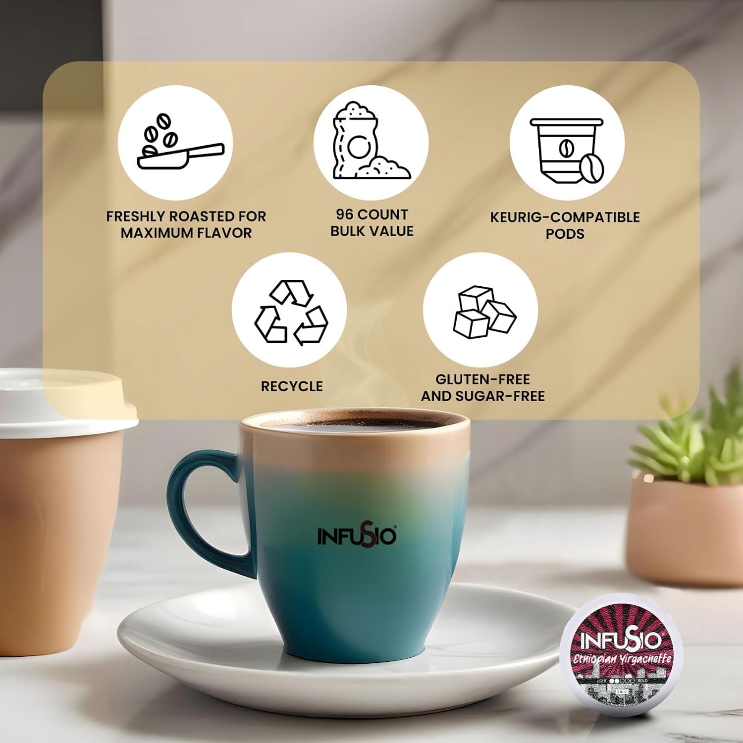InfuSio Coffee Pods World Origins Variety Pack – 96 Count, 12 Blends Inspired by Colombia, Ethiopia, Kenya, Costa Rica & More, Medium & Dark Roast, Low Acid, Keurig Compatible