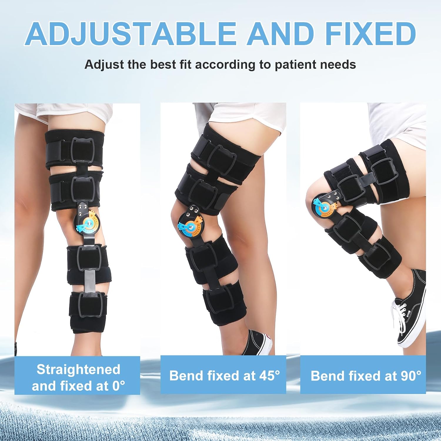 Hinged Knee Brace ROM Post Op Knee Immobilizer Adjustable Knee Immobilizer Support with Side Leg Stabilizersfor Meniscus Tear, Arthritis, ACL, PCL