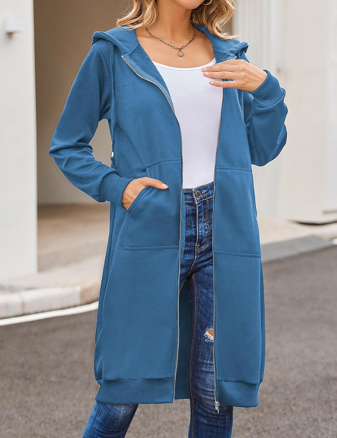 ELESOL Women Casual Zip up Fleece Hoodies Tunic Sweatshirt Long Jacket