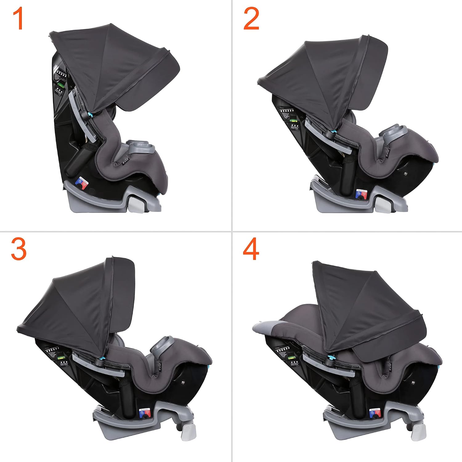 Baby Trend Cover Me™ 4-in-1 Convertible Car Seat, Vespa – Built-in Canopy, 4-Stage Growth System, Plush Comfort Padding, Multi-Position Recline