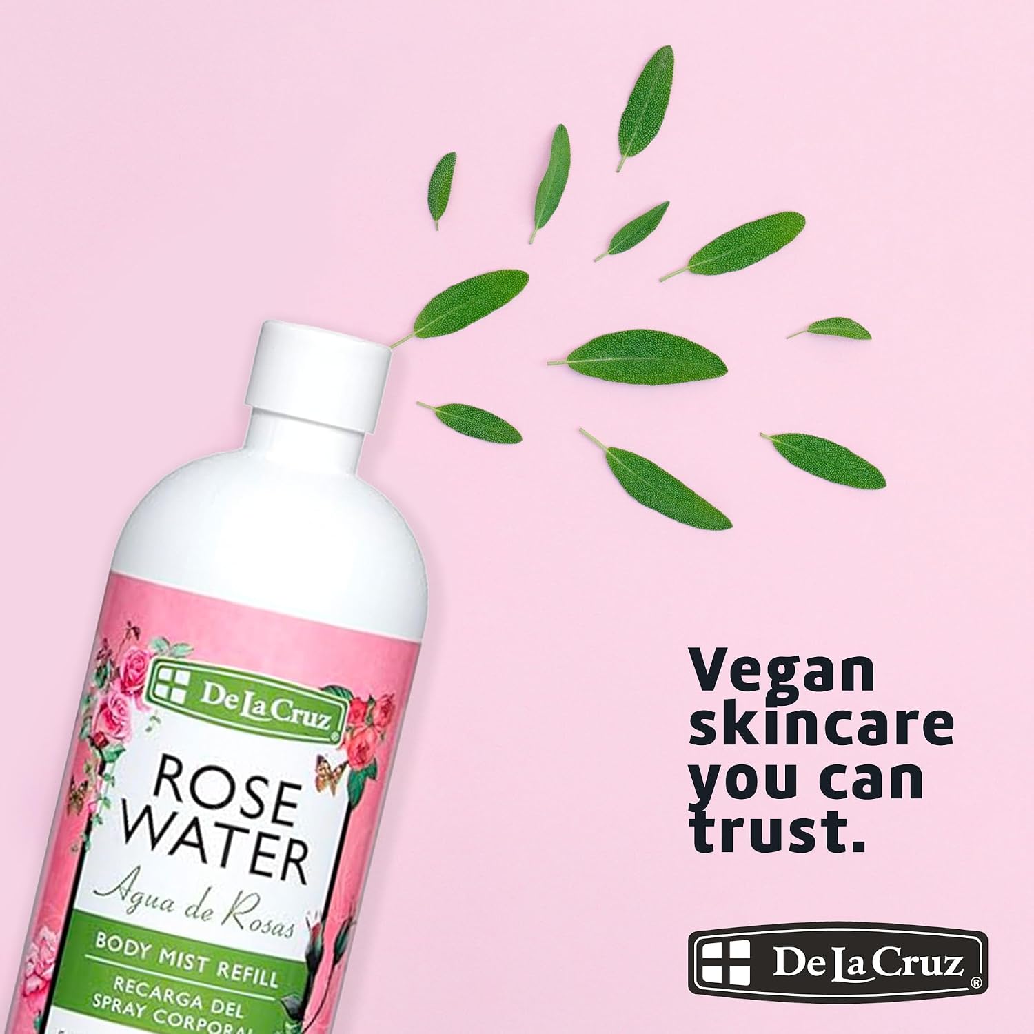 De La Cruz Rose Water Body & Hair Mist, 8 fl. oz Spray (236 mL) | Rose Water Spray, With Rose Flower Extract, Face, Hair & Body Mist, Home Mist, Alcohol Free, Refreshing & Soothing