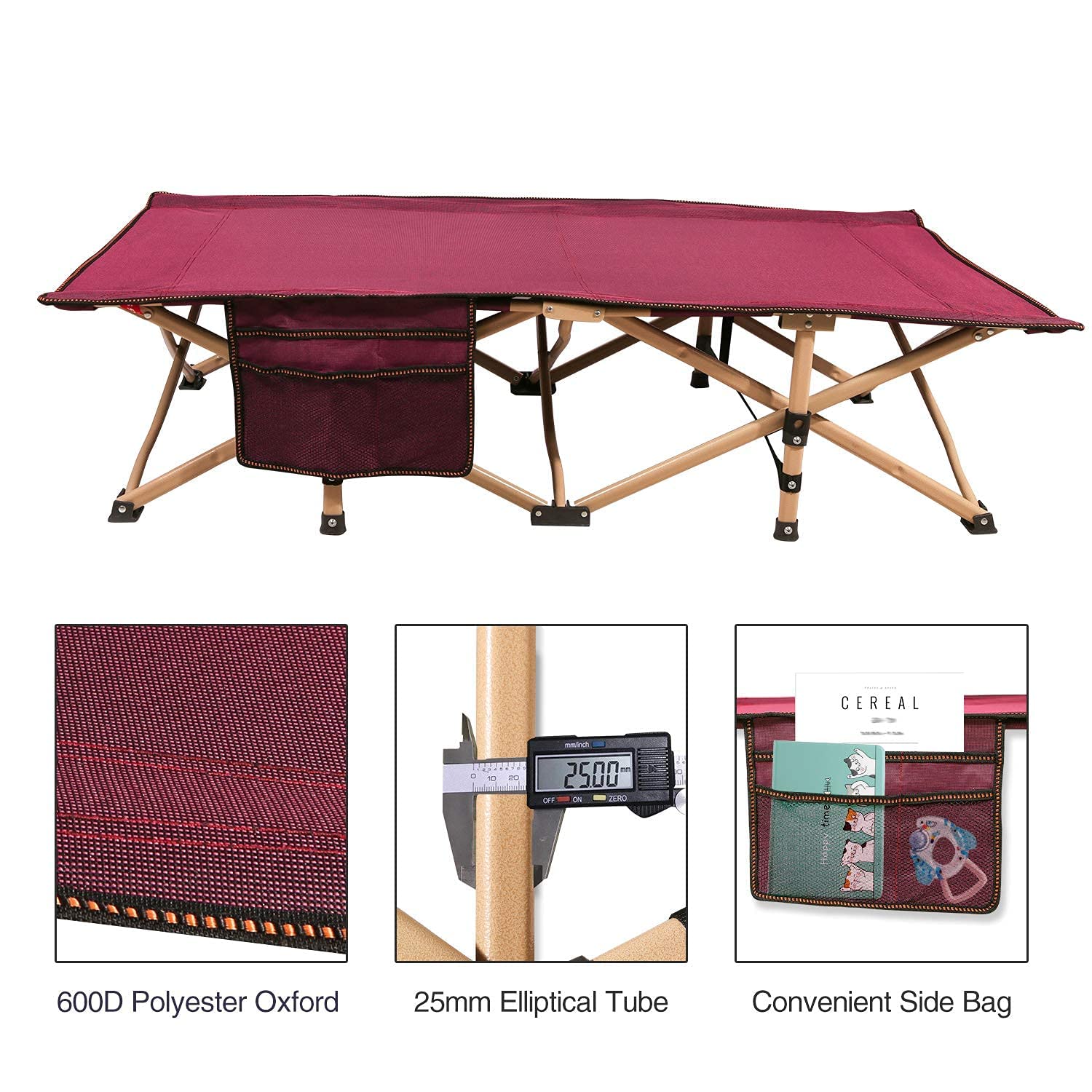 REDCAMP Extra Long Kids Cot for Camping 2-7 Years, Portable Travel Toddler Cot Bed with Carry Bag, Lightweight for Outdoor Indoor Home, Blue 53''x26''