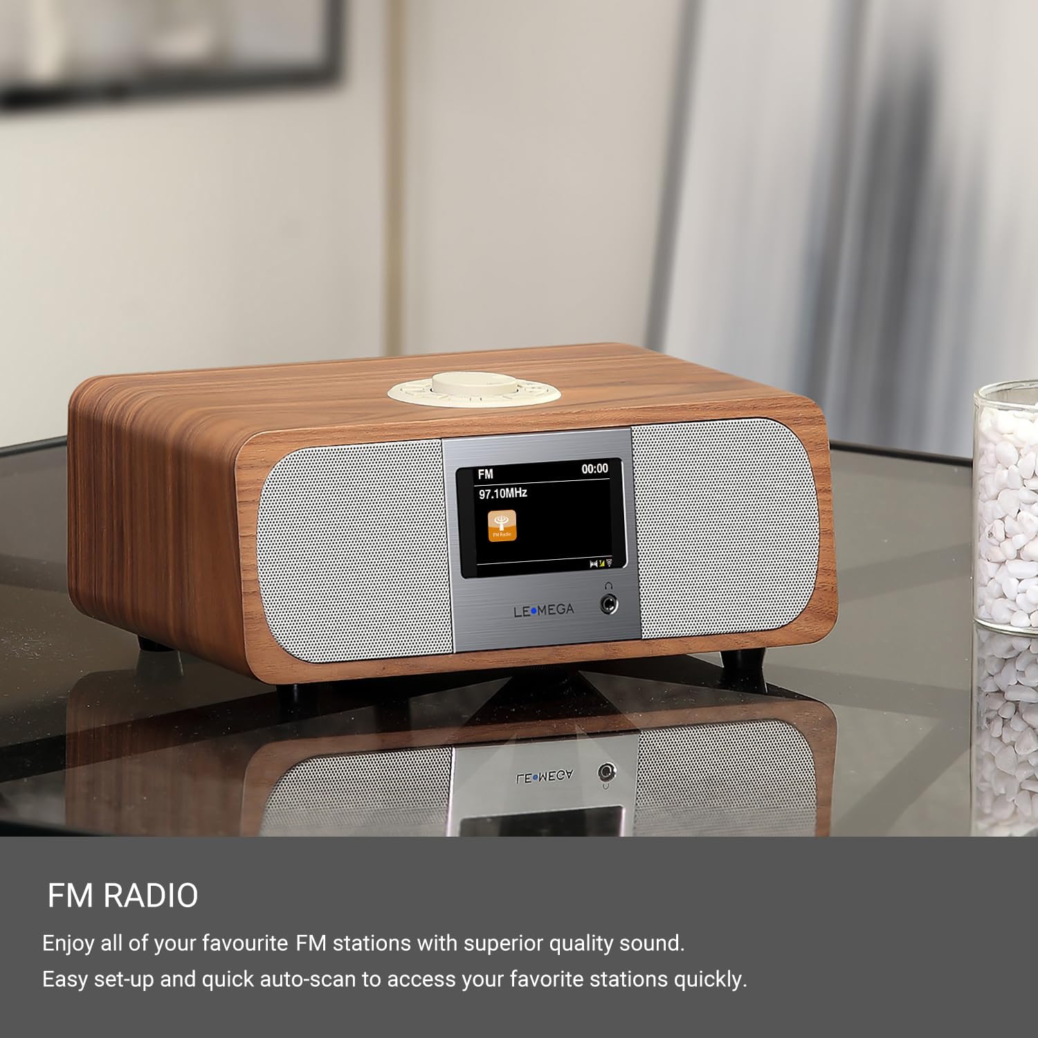 LEMEGA M3+ Internet Radio, Podcasts,Spotify, Bluetooth, FM Stereo, Walnut | Full colour display, 40 presets, remote control, acoustic wooden cabinet, headphone jack, USB, AUX-in, dual alarms clock