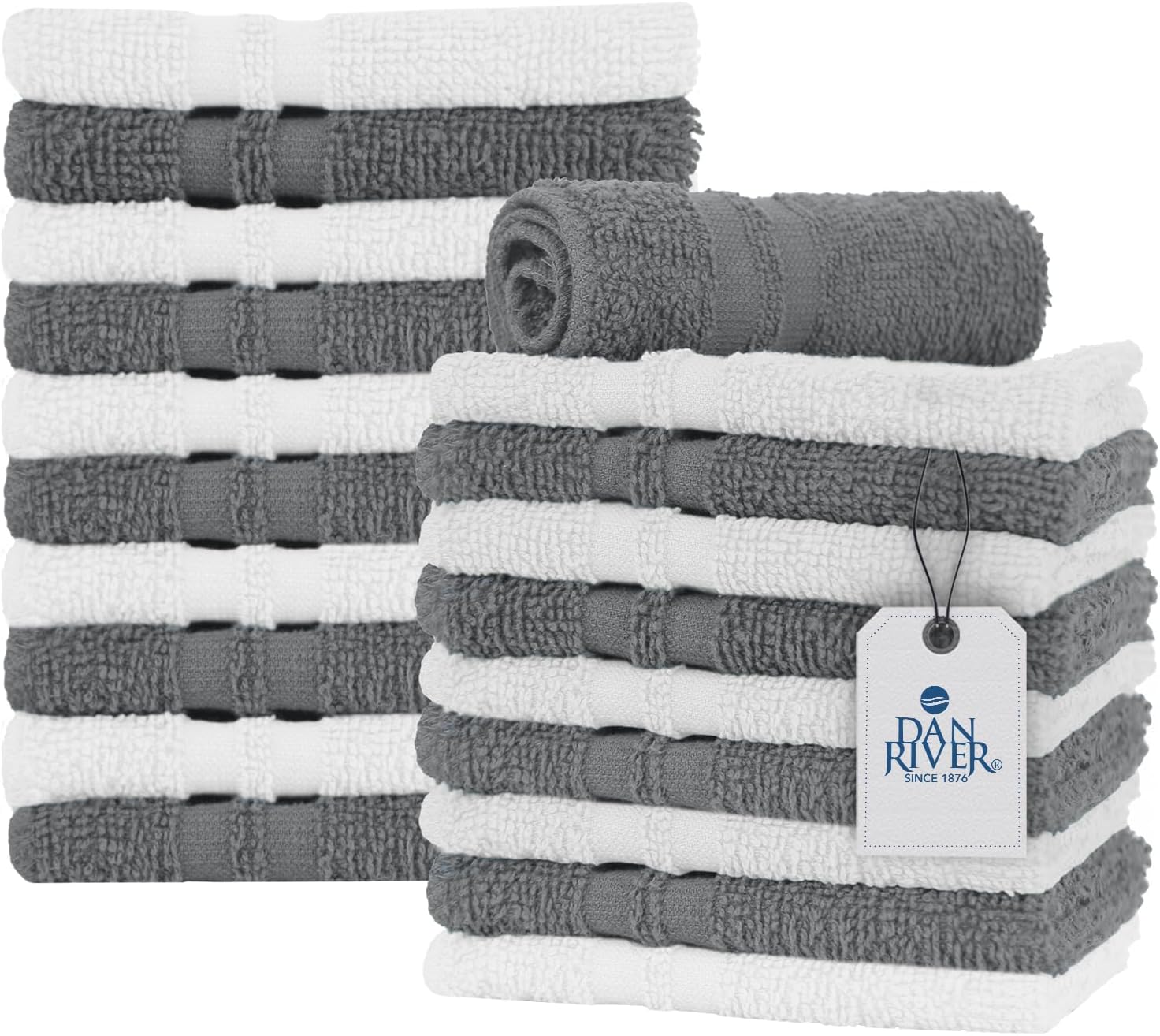 DAN RIVER 24 Pack Cotton Wash Cloths Set for Showering [12x12] White