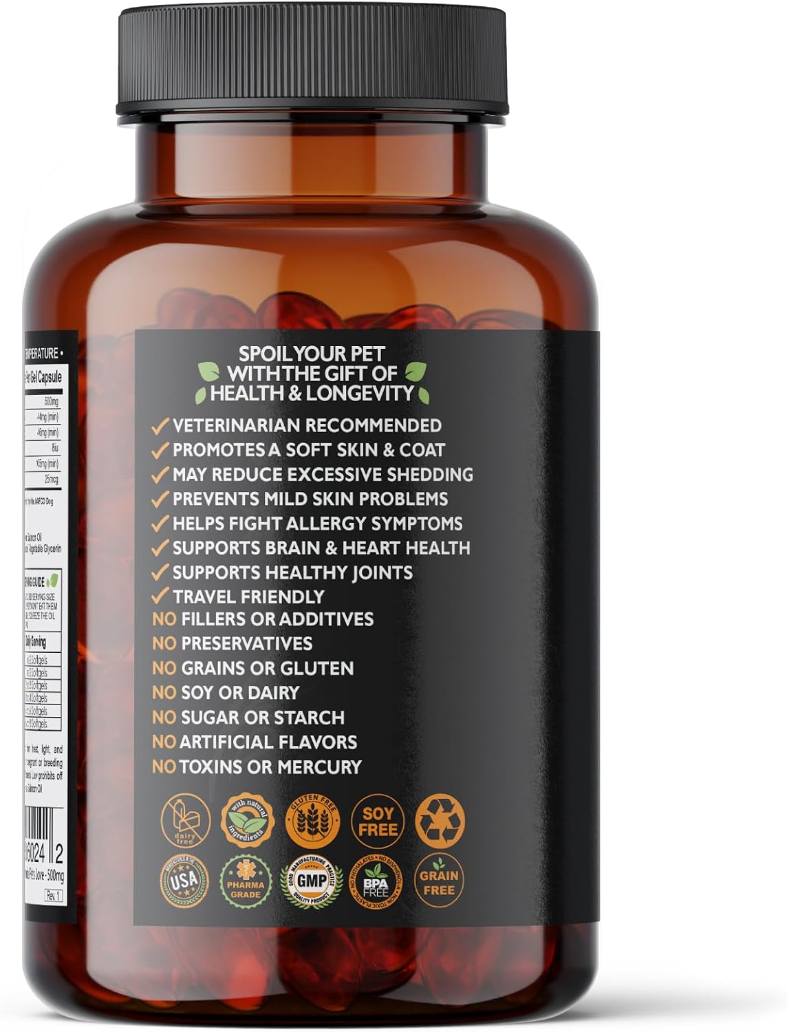 Wild Alaskan Salmon Oil for Dogs and Cats | Omega 3 Fish Oil Soft Gel Capsules | Skin and Coat, Joint and Heart Support | 500mg EPA DHA | 60 Count