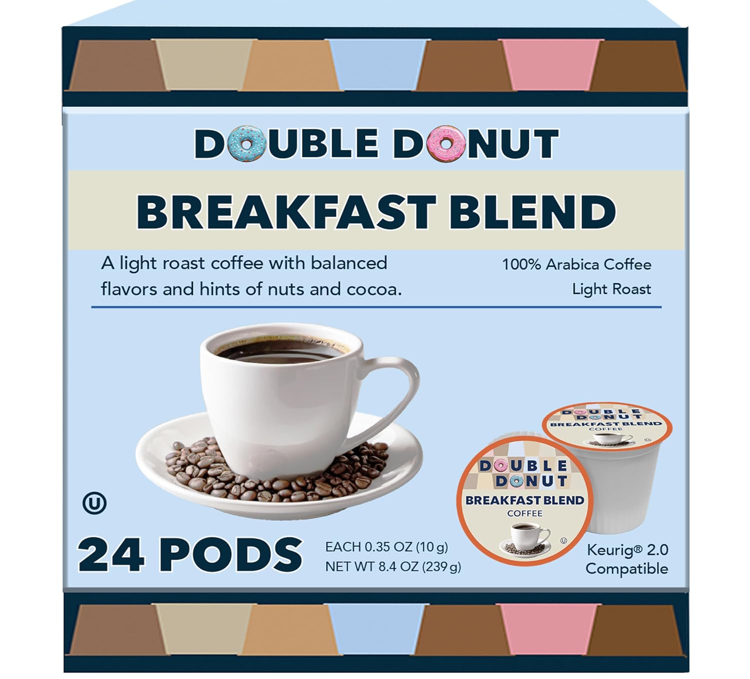 Double Donut Coffee Breakfast Blend Coffee Pods, Light Roast Coffee in Recyclable Single-Serve Pods for Keurig K Cups Brewer Machines, 80 Count Bulk Pack, original version