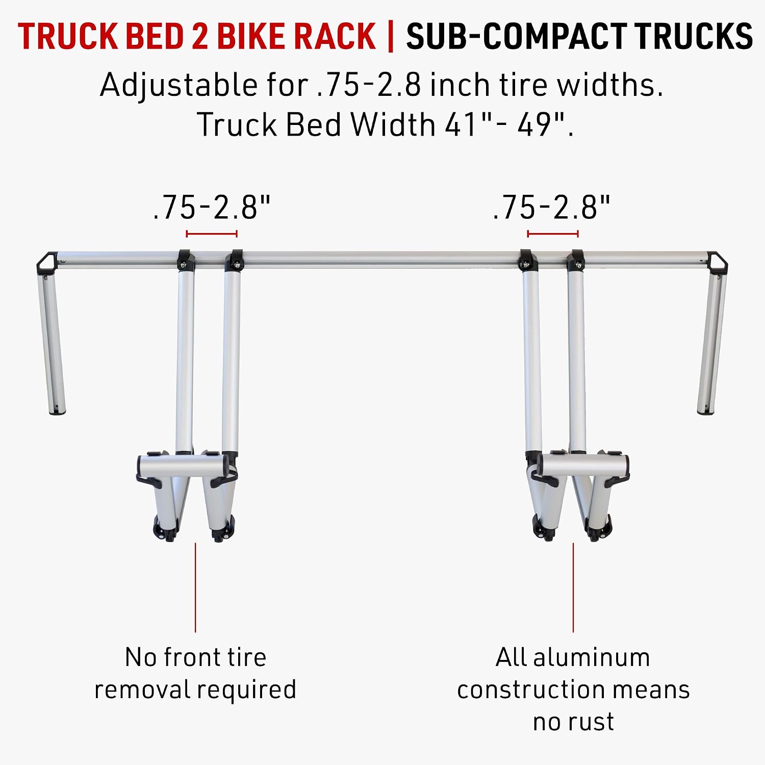 2 Bike Rack for Truck Bed - Ideal Fit for Sub-Compact Truck Models - 2 Standard Tire Bike Rack - Effortless Wheel Mount, Skip Front Tire Removal