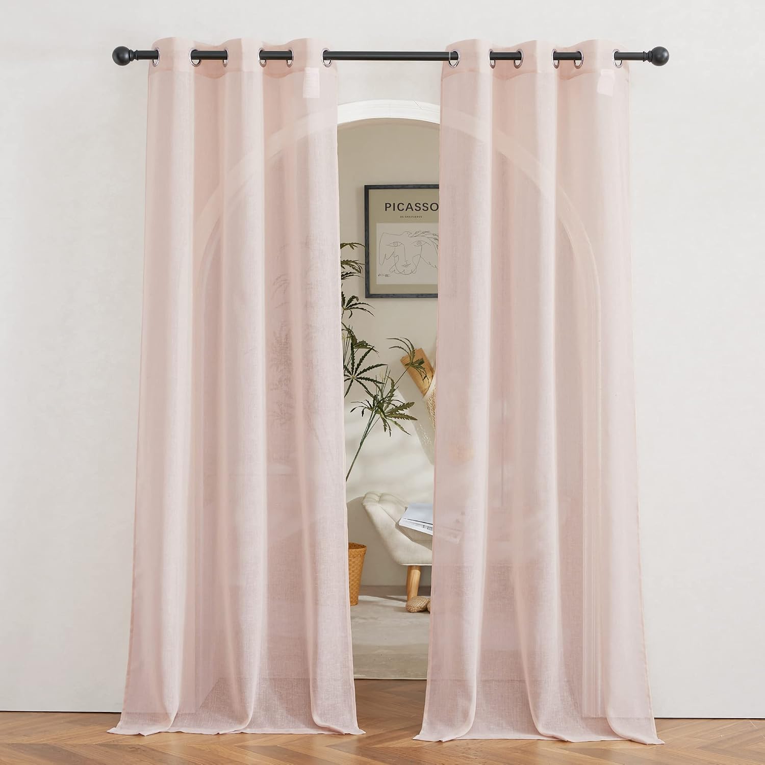 NICETOWN Linen Curtains Semi Sheer Bedroom Window Curtains