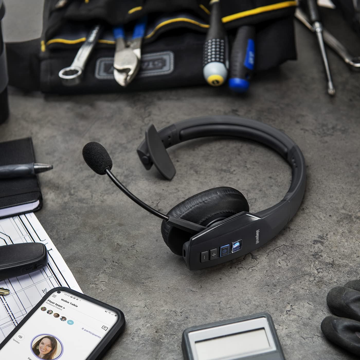 BlueParrott C300-XT MS Noise Cancelling Bluetooth Headset–Hands-Free Wireless Headset Programmed with Access to Microsoft Teams Walkie Talkie