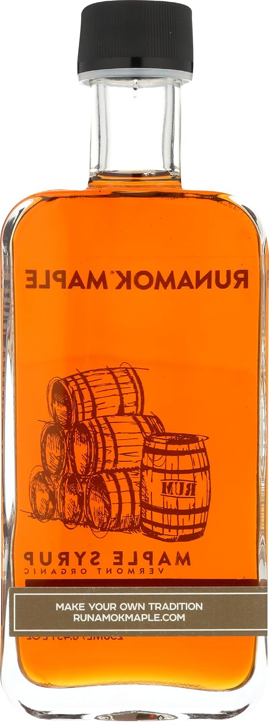 Runamok Organic Bourbon Barrel Aged Maple Syrup - Vermont Maple Syrup, Pure Maple Syrup for Cocktails, Cheese Pairing & Perfect To Be Used As Pancake Syrup, Maple Syrup Organic | 8.45 Fl Oz (250mL)