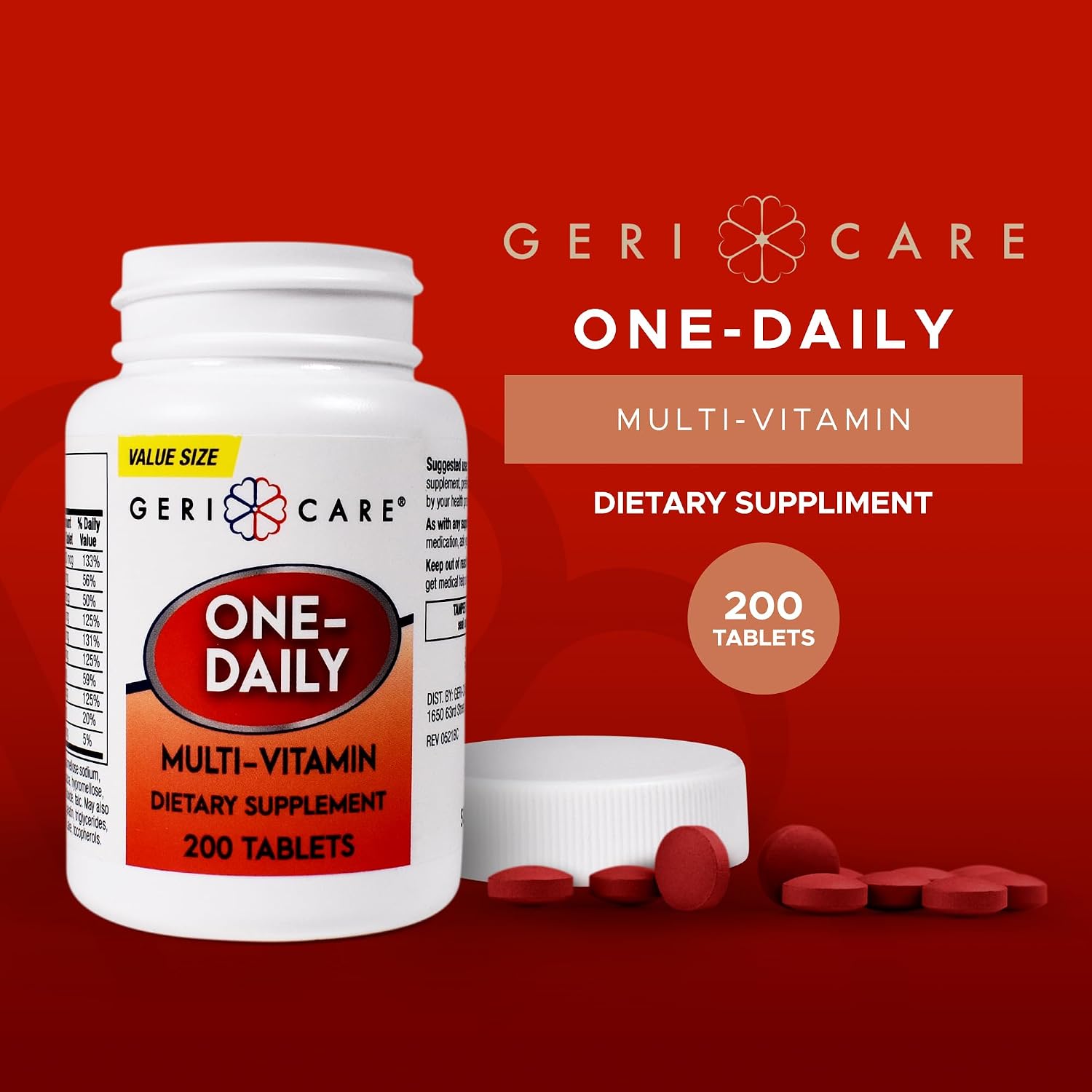GeriCare One-Daily Multi-Vitamin Tablet, 100 Count Adult Multivitamin Supplement | Easy-to-Take Dietary Supplement with Vitamins A, C, D3, B, Calcium| Vitamin & Mineral Complex (2 Pack)