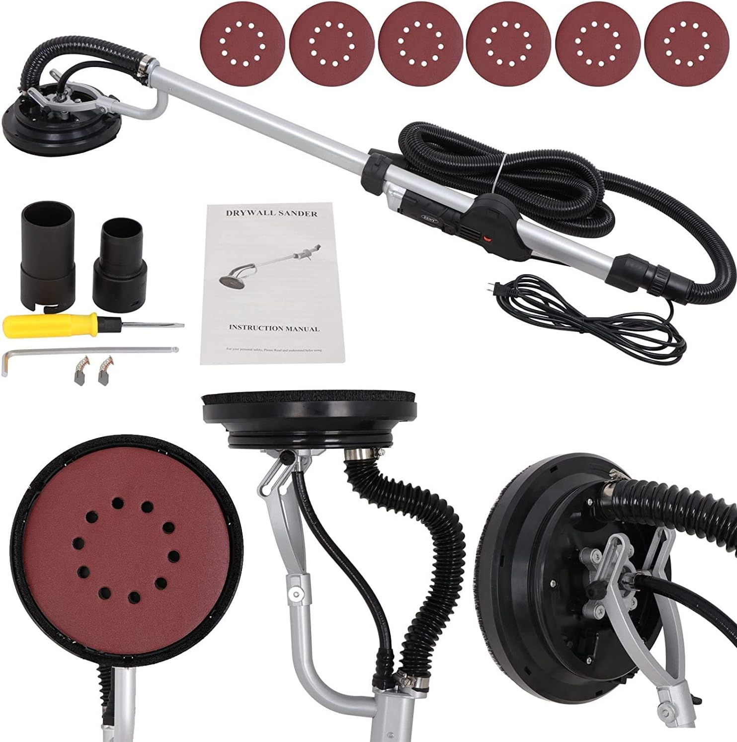 ZenStyle Electric 6 Speed Variable Drywall Sander 800W Swivel Drywall Disc Vacuum Sander with 6 Sandpads