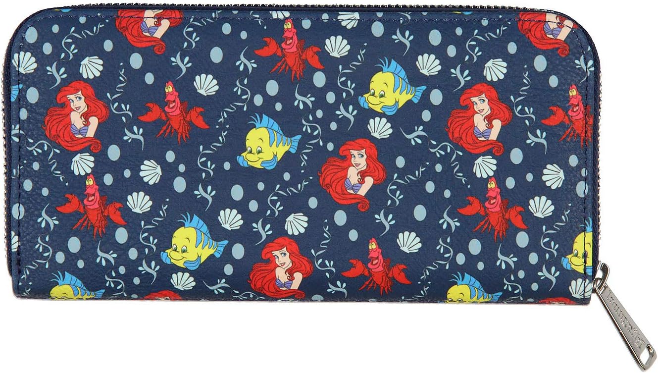 Loungefly Disney Little Mermaid Ariel And Flounder Faux Leather Full Zip Wallet