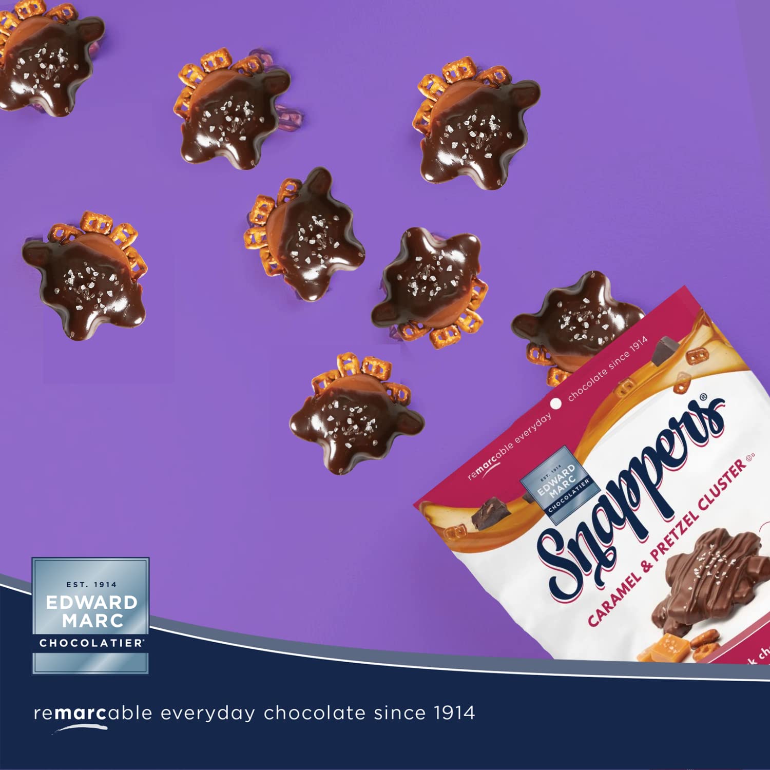 Edward Marc Snappers Sweet Caramel & Pretzels Cluster - Crunchy Pretzel Snack With Milk Chocolate For Adults And Kids - 6 oz (pack of 1)