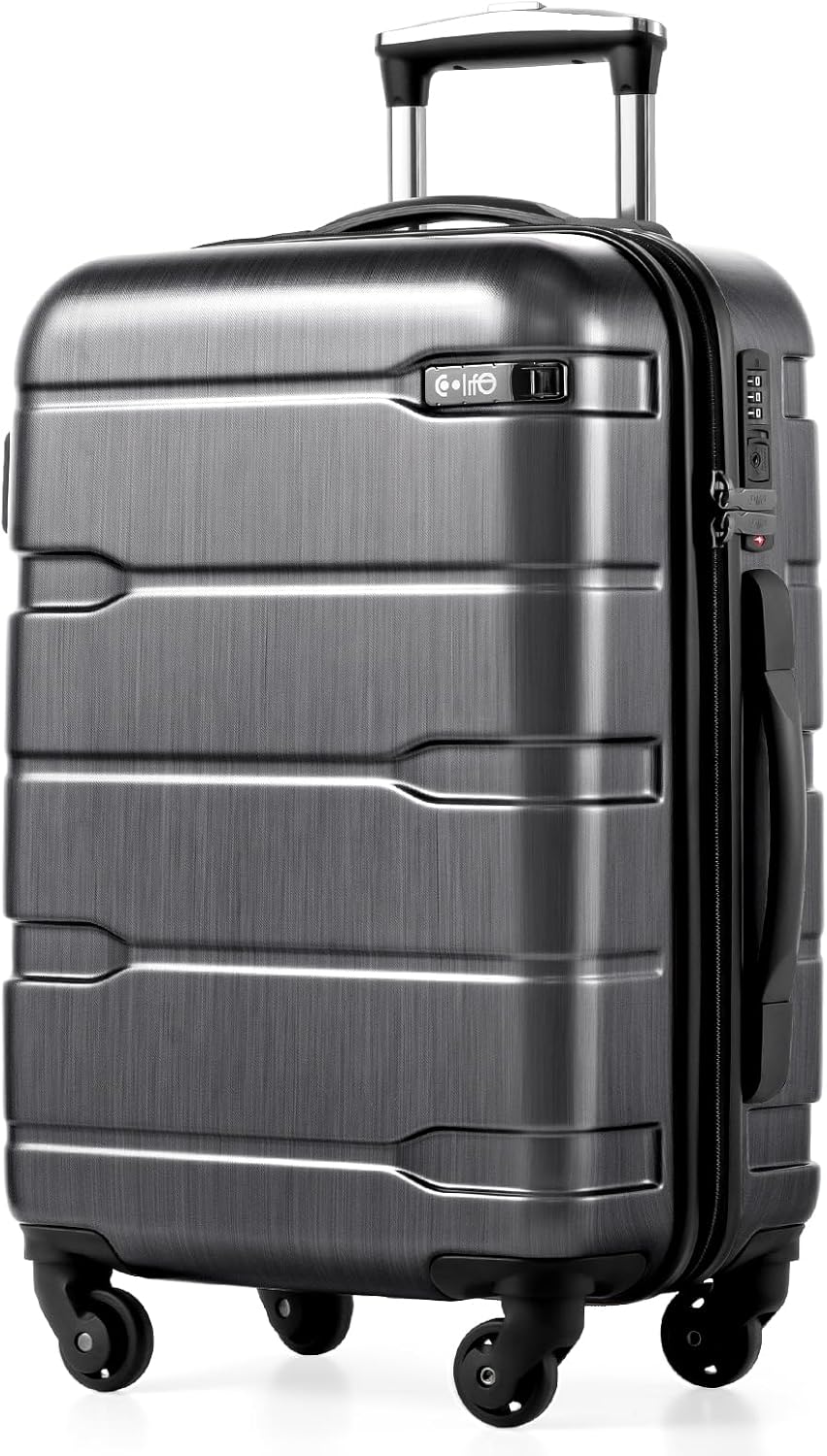 Coolife Medium Checked Luggage Hardside Suitcase with Spinner Wheels, 24in | Lightweight ABS+PC, Rolling Travel Suitcase with TSA Lock, Spinner Wheels, Durable Zipper, Charcoal