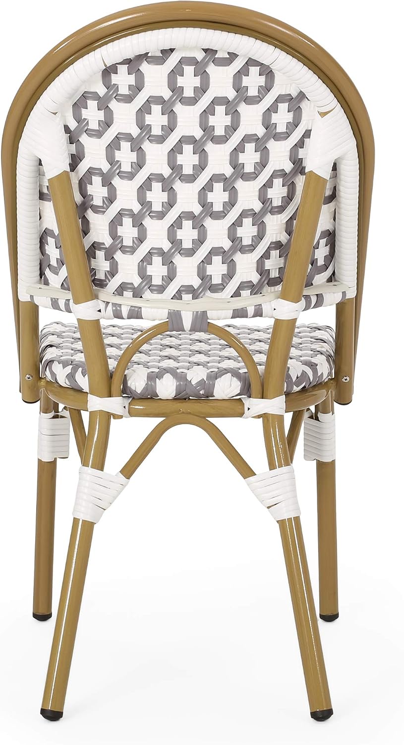 Christopher Knight Home Anastasia Outdoor French Bistro Chair (Set of 2), Black + White + Bamboo Print Finish