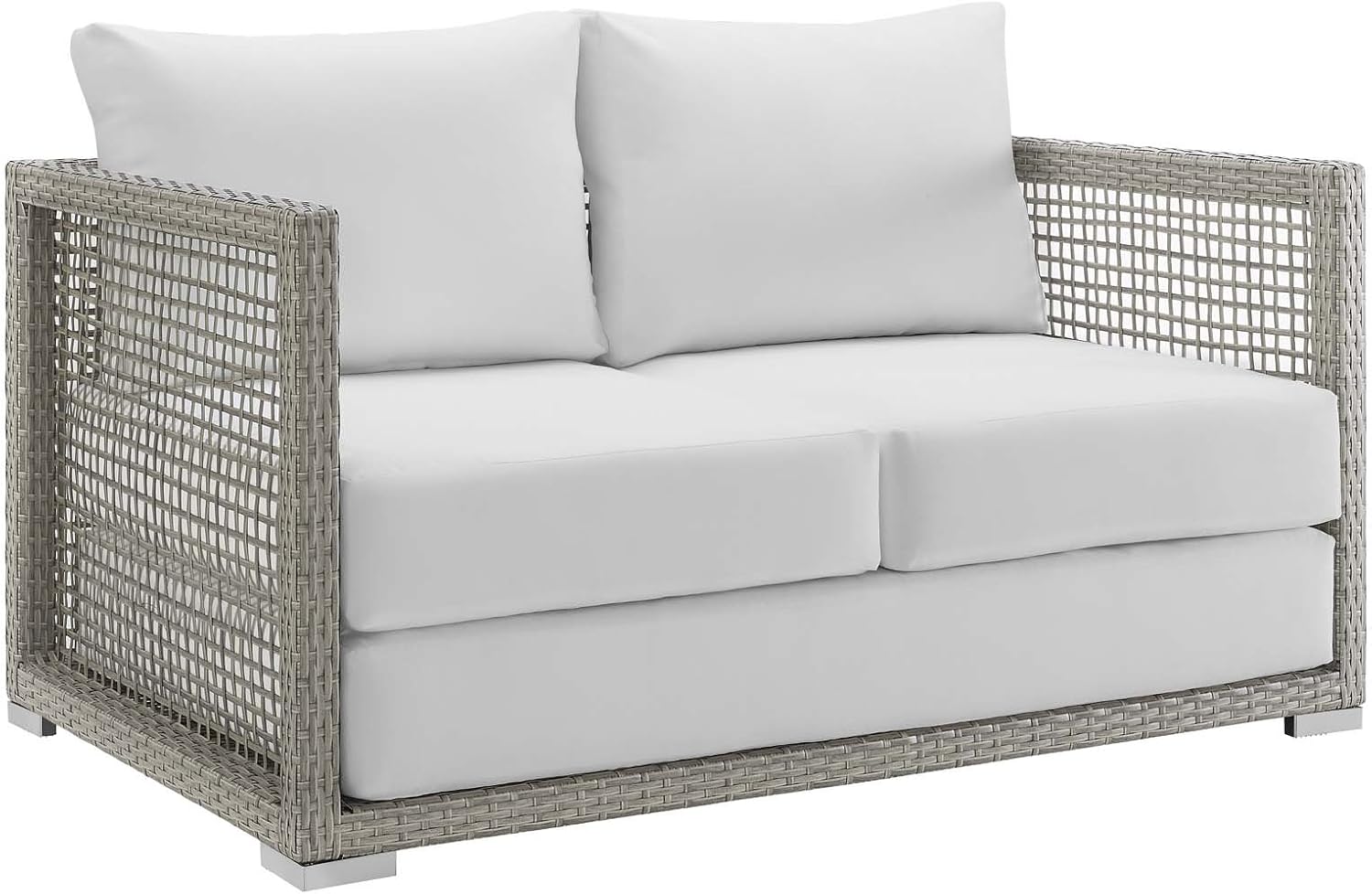 Modway EEI-2924 Aura Wicker Rattan Outdoor Patio 52" Loveseat with Cushions in Gray White