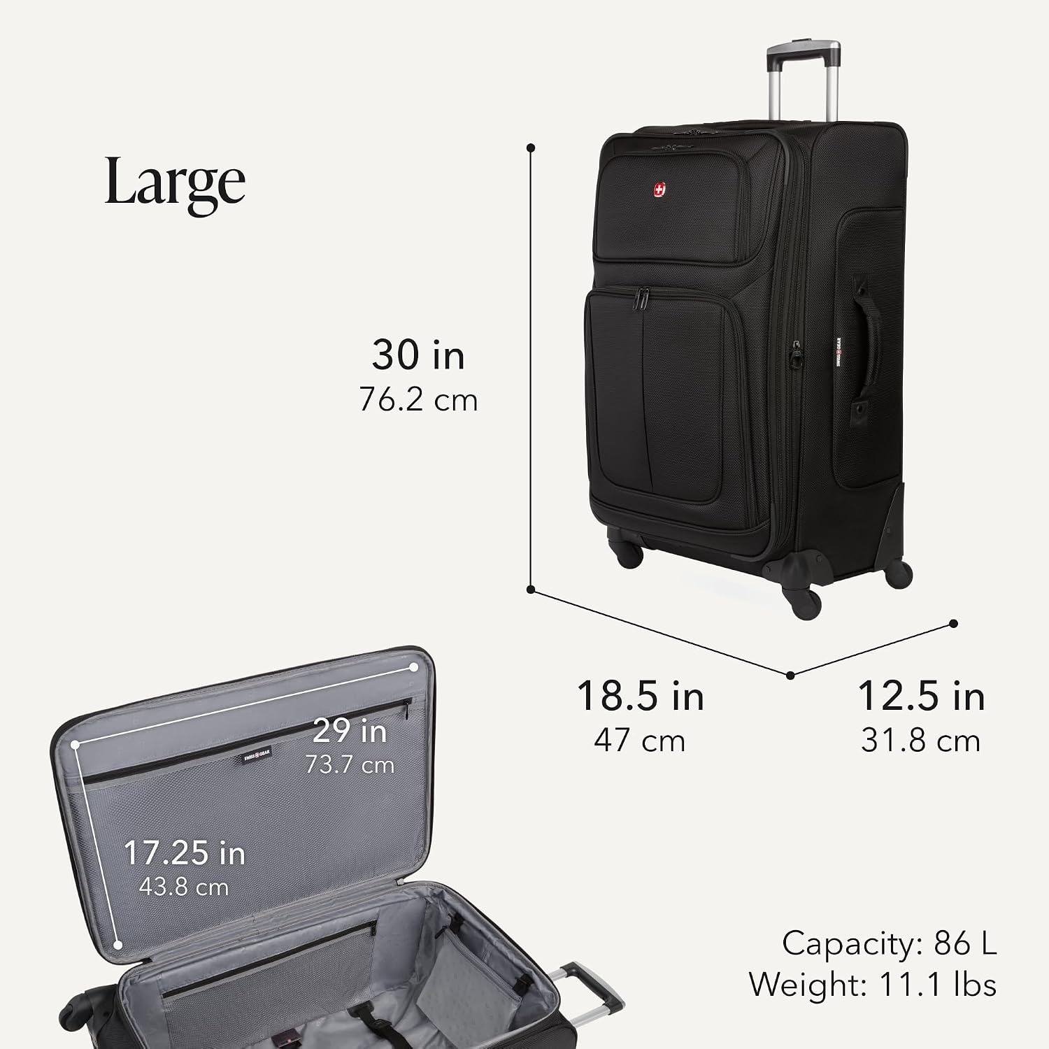 SWISSGEAR Sion Carry-On Spinner Luggage, Softside Expandable, Lightweight Suitcase, Dark Grey, 22.75-Inch