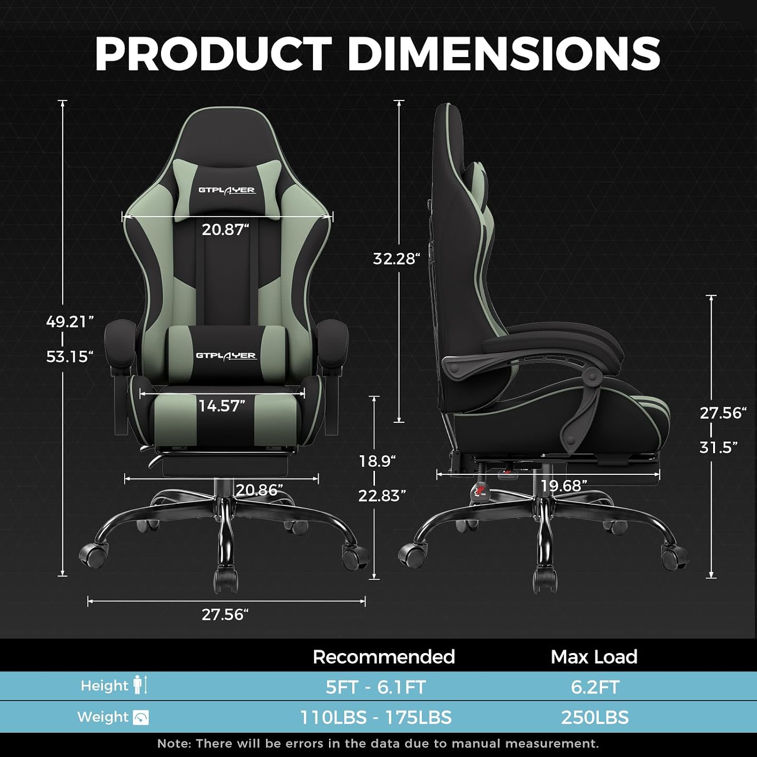 GTPLAYER Gaming Chair, Computer Chair with Footrest and Lumbar Support