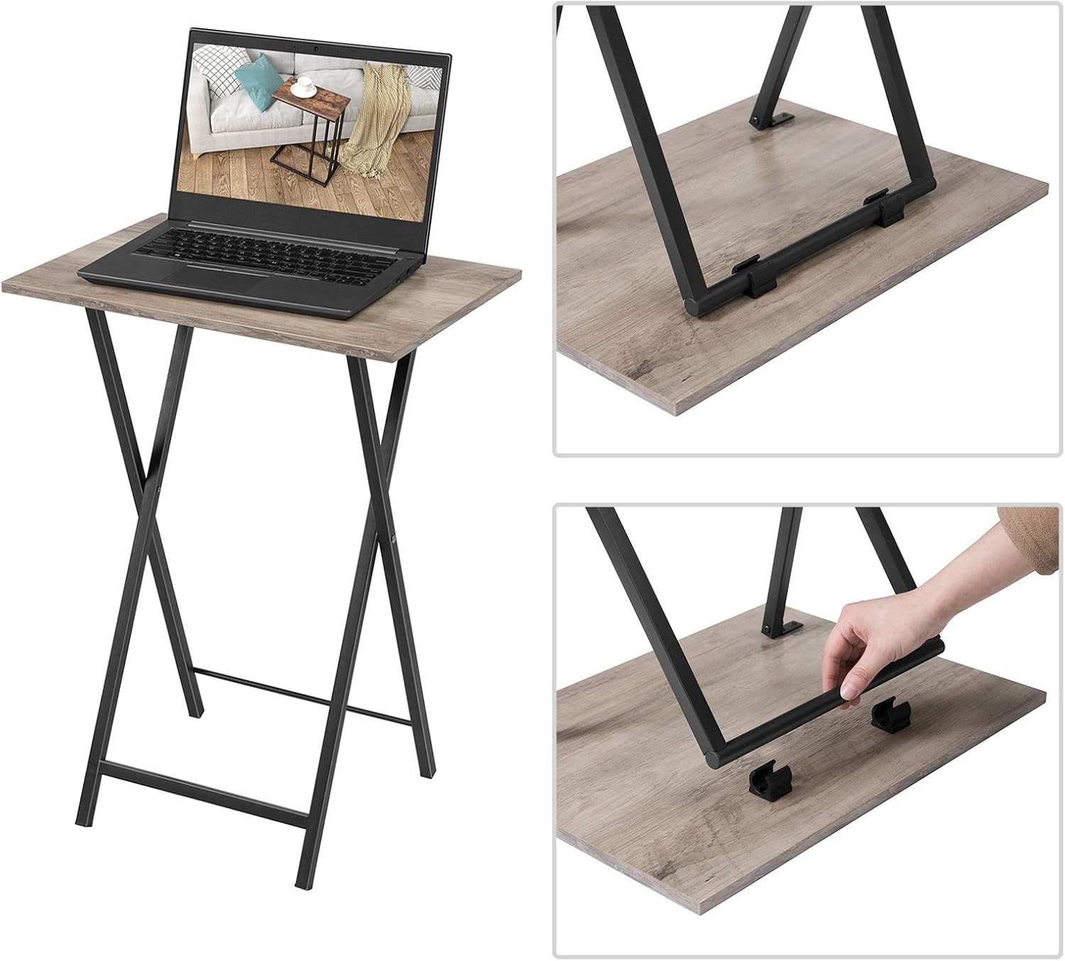 HOOBRO Folding TV Tray Tables, Set of 2 Side Table for Small Space, Industrial Snack Tables for Eating at Couch, Stable Metal Frame, Easy Assembly