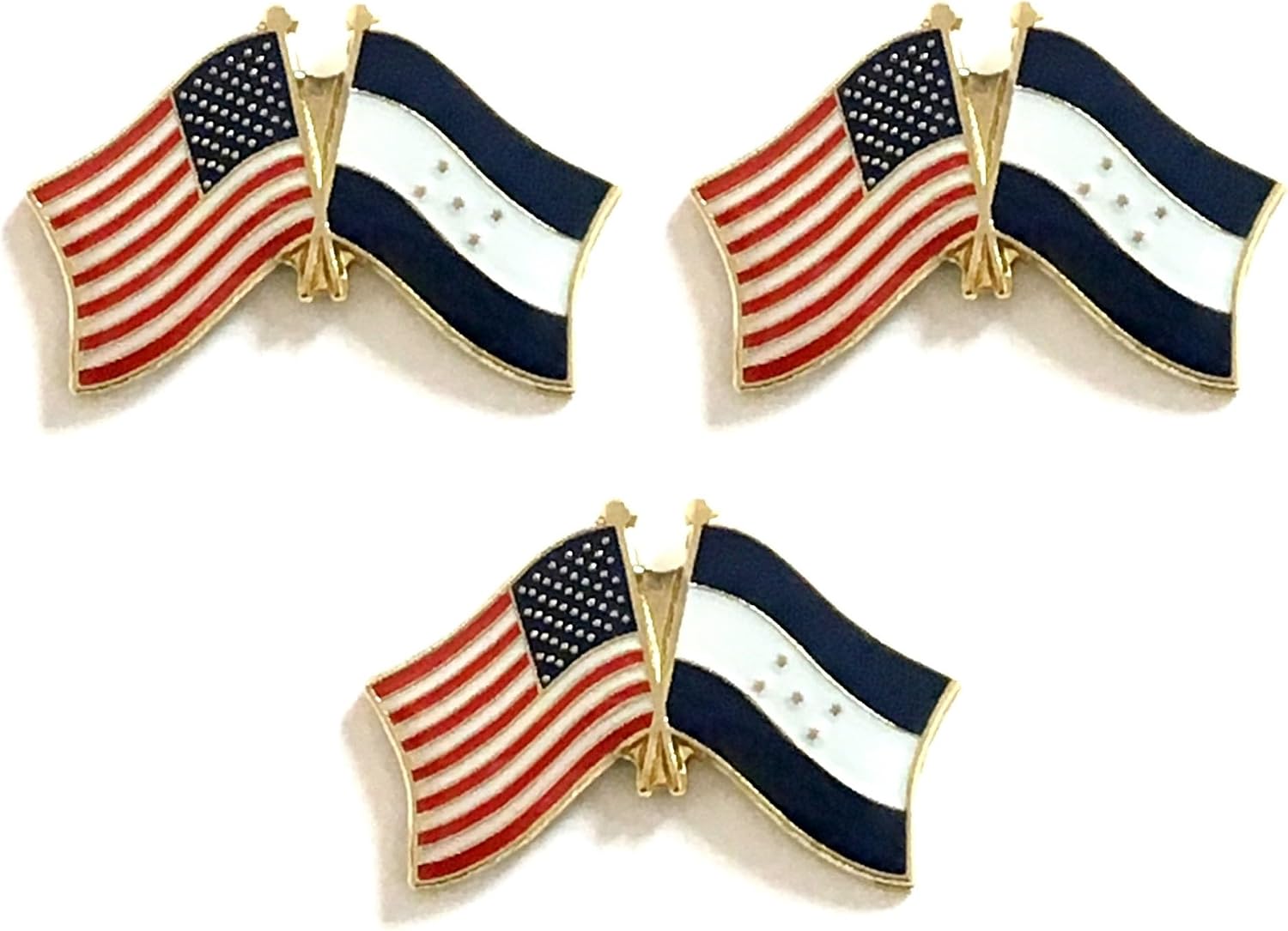 3 National Country Flag Crossed Enamel Flag Pins Pack of 3 Friendship Double Flags