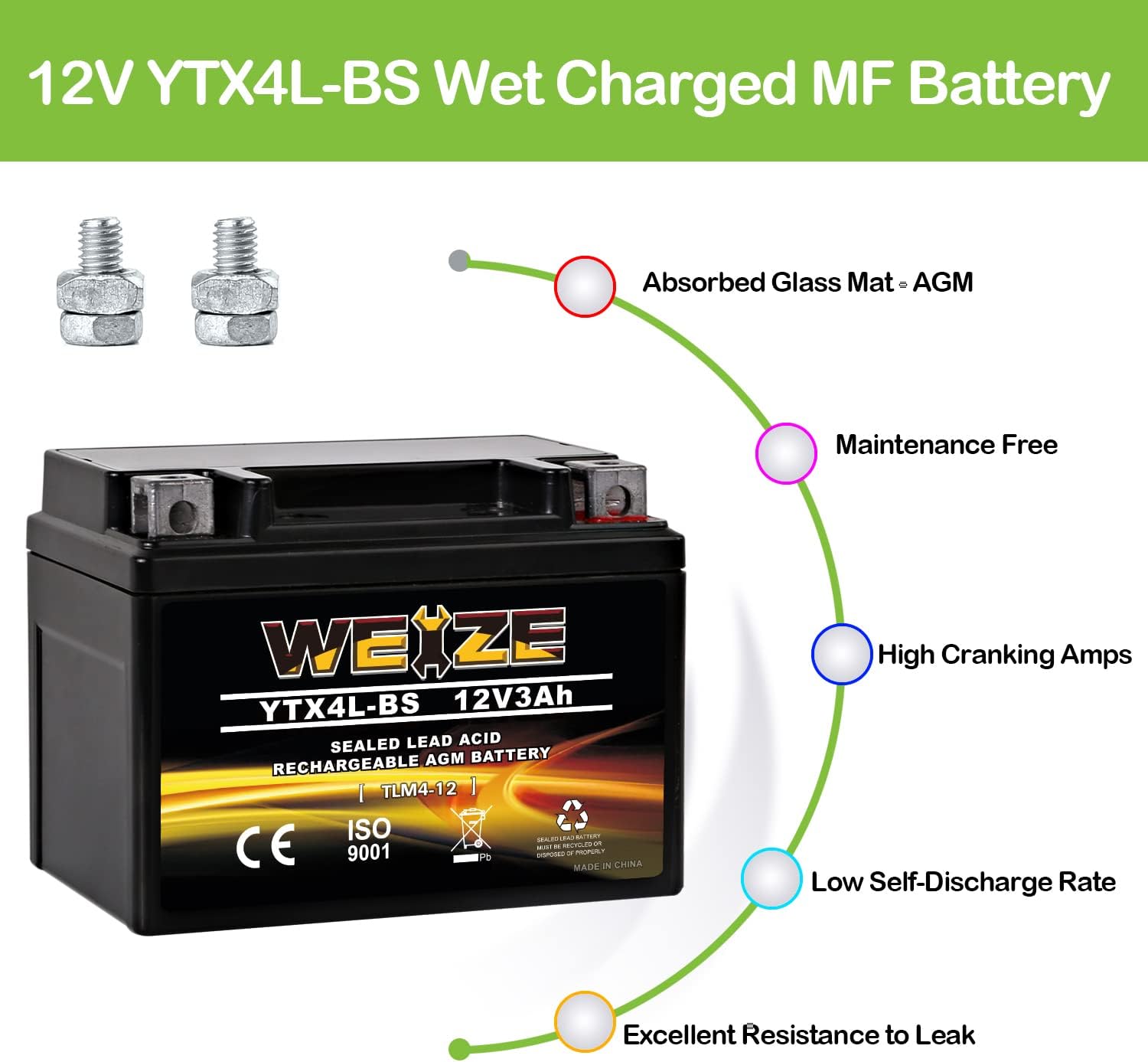 Weize YTX14 BS ATV Battery High Performance - Maintenance Free - Sealed AGM YTX14-BS Motorcycle Battery compatible with Honda Suzuki Kawasaki Yamaha scooter snowmobile