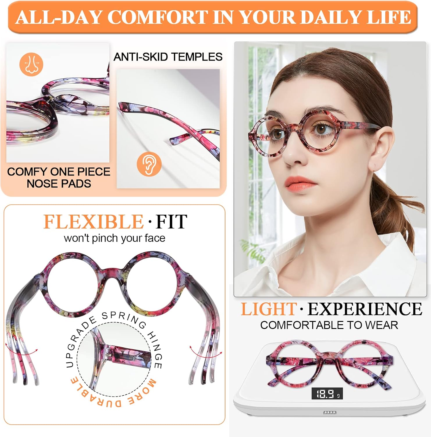 MARE AZZURO Round Reading Glasses 2.5 Women Stylish Readers 0 1.00 1.25 1.50 1.75 2.00 2.25 2.50 2.75 3.00 3.50 4.00 5.00 6.00 (Black 250)