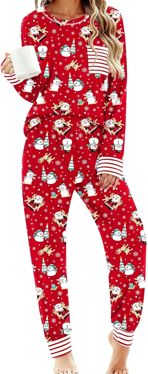 SWOMOG Women’s Pajamas Set Long Sleeve Sleepwear with Long Pants Soft Modal Loungewear Pj Set