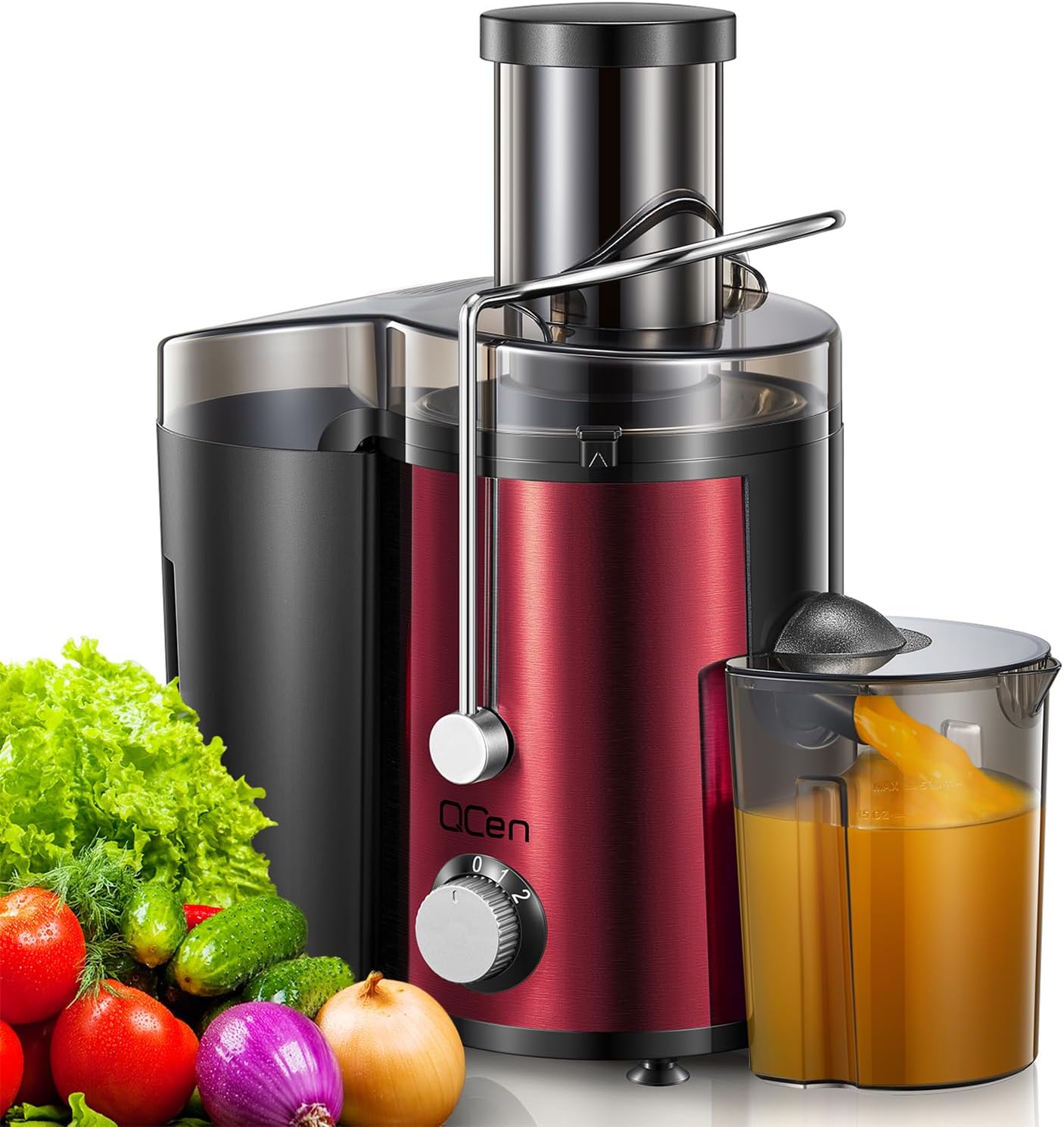 QCen Juicer Machine 500W Centrifugal Juicer with Extra Wide Feed Chute