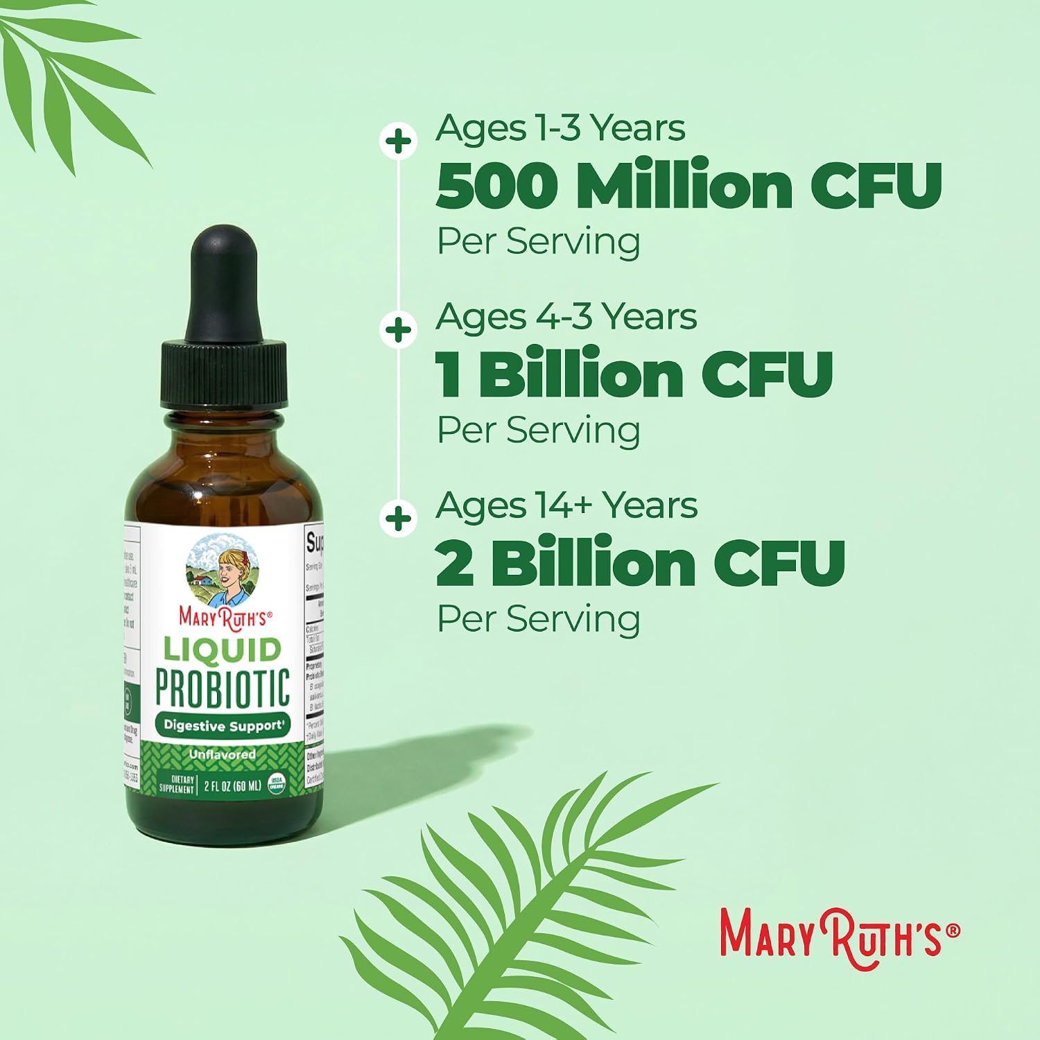 MARYRUTH'S Organic Liquid Probiotic, Digestive & Gut Health, 40 Servings | 2 Billion CFU, 13 Probiotic Strains, Gut Health & Digestive Support, Gas & Bloating Support, Vegan