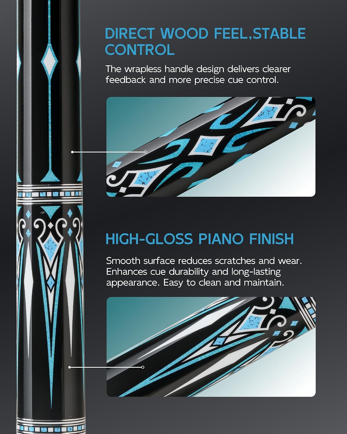 KONLLEN Carbon Fiber Pool Cue Stick 58-inch Professional Pool Sticks for Adults Full Carbon Technology Low Deflection Pool Cue Billiard Cues with 12.5mm Tip (Easy to Control, Pro Taper, Ultra-Smooth)