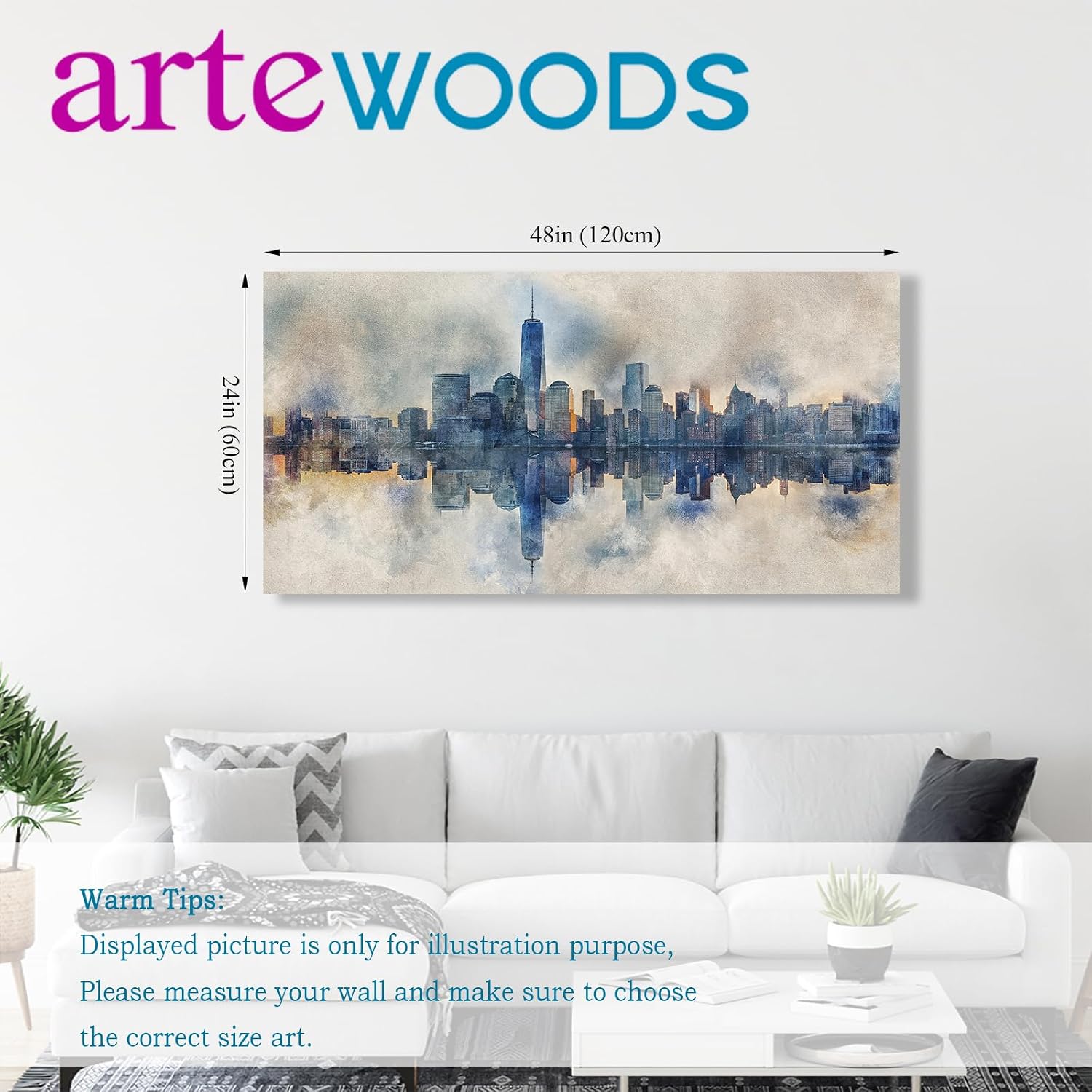 arteWOODS Ocean Wave Canvas Wall Art Beach Sunset Pictures Coastal Nature Artwork Blue Sea Painting Prints for Living Room Bedroom Home Office Decoration 20" x 40"