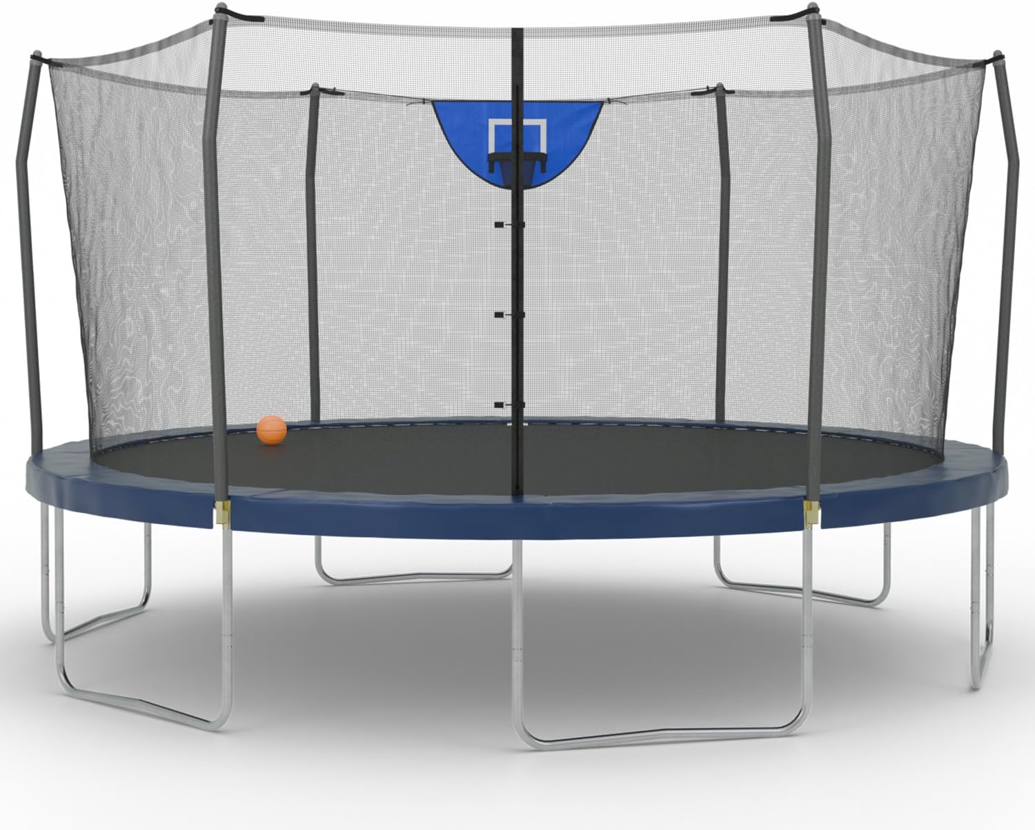 Skywalker Trampoline Outdoor 8 FT, 12 FT, 15 FT Jump N’ Dunk Round Outdoor Trampoline with Net, Trampoline Mat, and Basketball Hoop for Trampoline