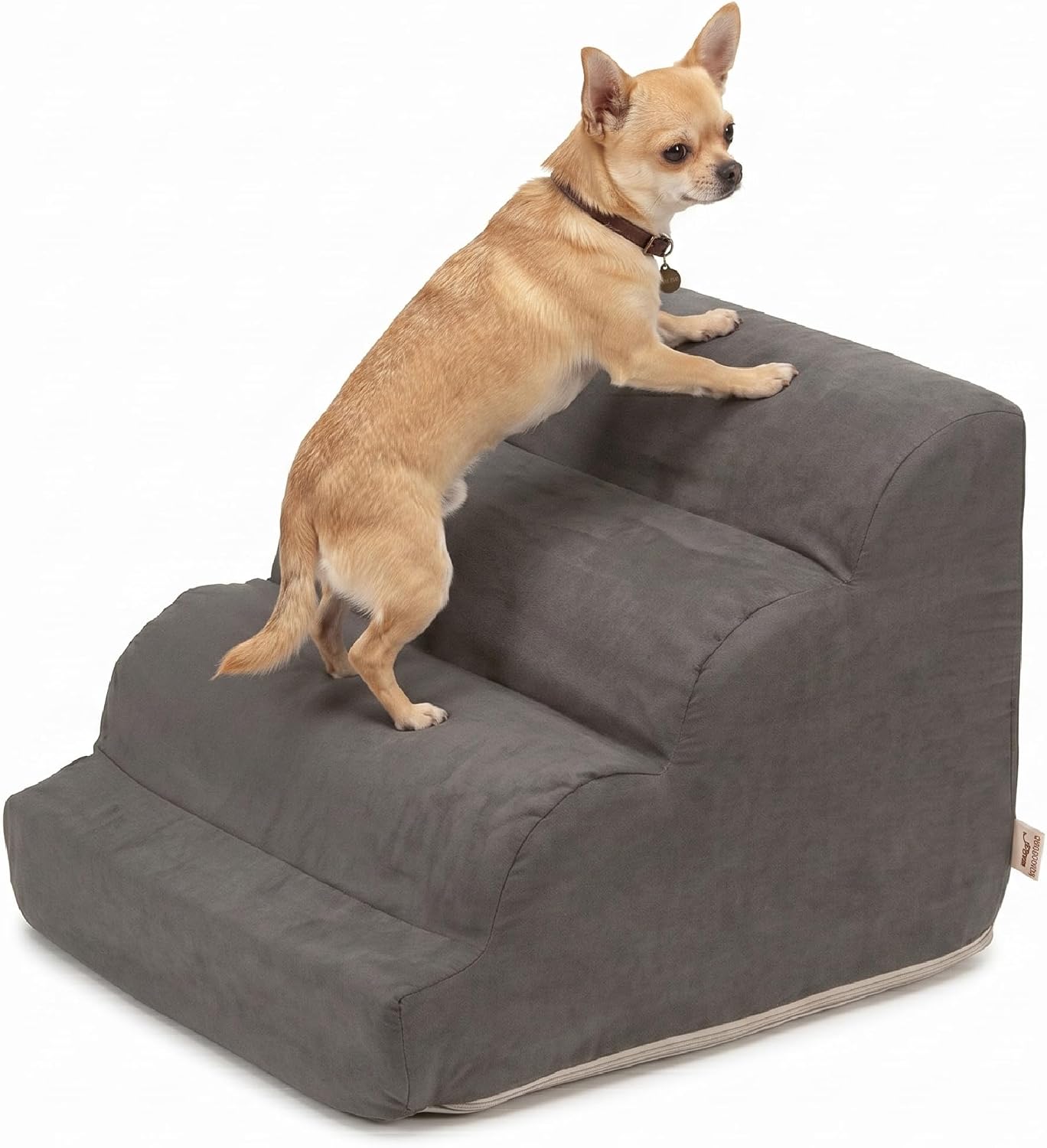 Snoozer Scalloped Dog Ramp, 14” Tall Foam Pet Stairs, 3 Steps, Red | Lightweight & portable foam dog stairs, Removable washable cover, Great for small, old, or injured pets up to 100lbs