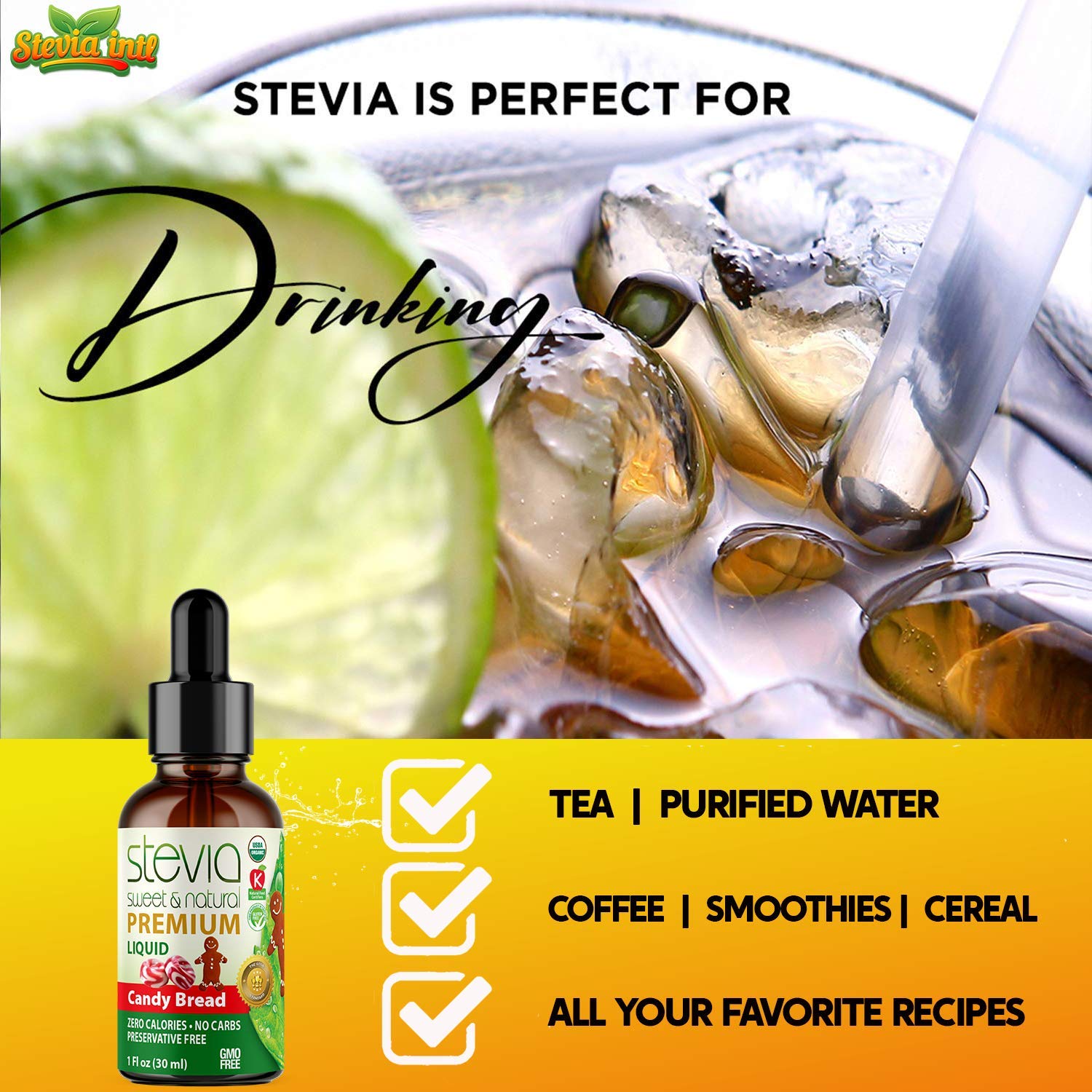 Candy Bread Premium Quality Stevia Drops | Organic Liquid Stevia |Best Sugar Substitute | 100% Pure Extract | All Naturally Sweet | Non-Bitter