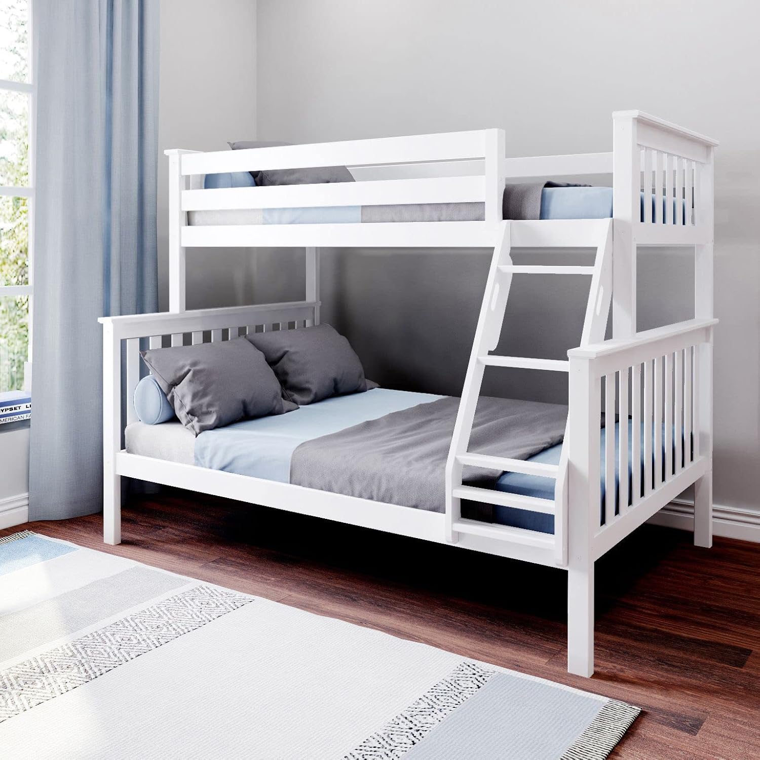 Max & Lily Bunk Bed Twin over Twin, Solid Wood Bunk Bed Frame with Ladder for Kids, 14" Safety Guardrails, Easy Assembly, No Box Spring Needed, White