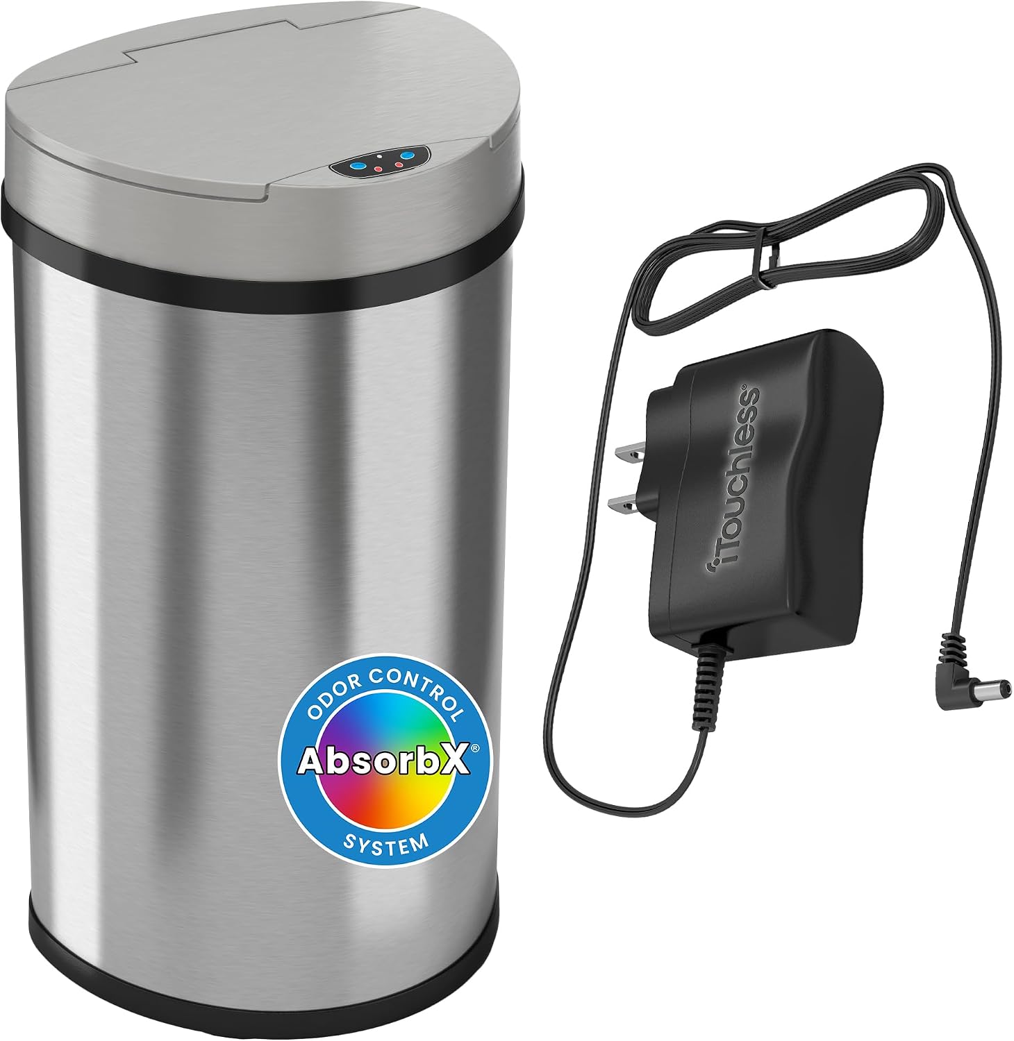 iTouchless 13 Gallon Semi-Round Extra-Wide Opening Sensor Touchless Trash Can with AC Adapter and Odor Control System
