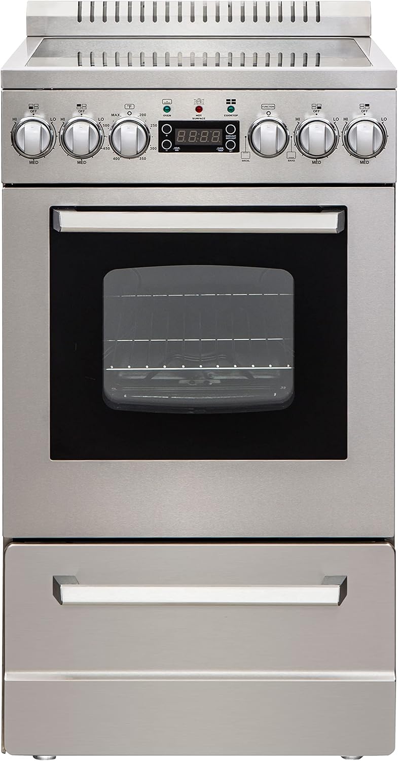Avanti Electric Range Oven ELITE Series Compact Design, 2-Cu.Ft. Capacity with 4 Coil Burners, Framed Glass Oven Door
