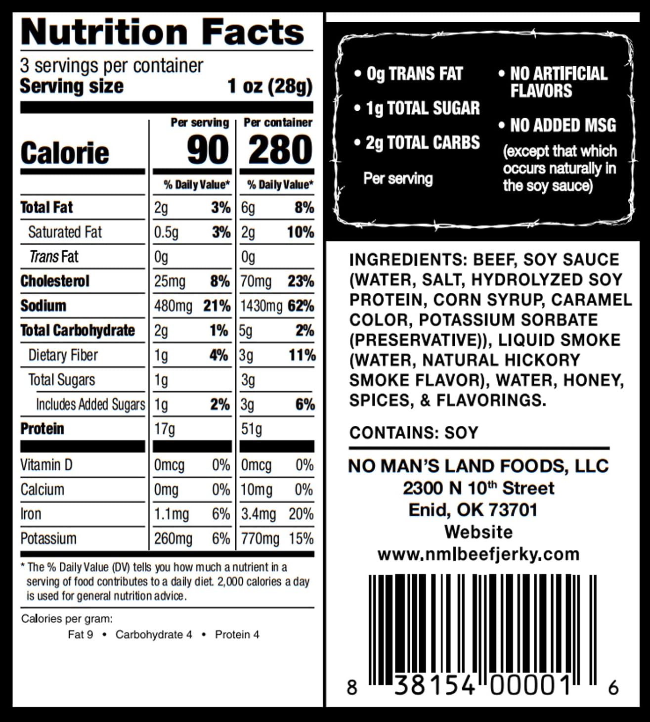 No Mans Land Slow-Dried Beef Jerky | Smoked & Seasoned Jerky Strips | High Protein, Low Carb Beef Snack | Gluten Free - MILD (16oz)