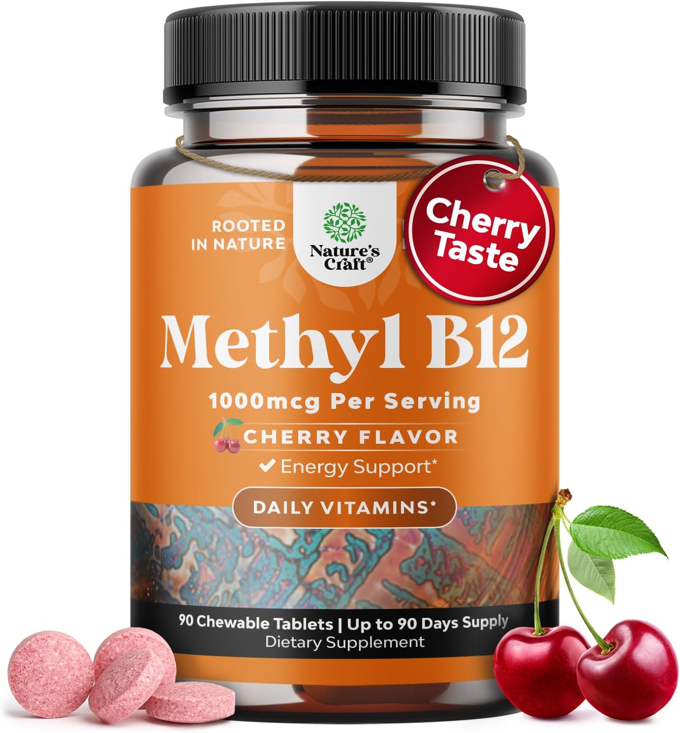 Chewable Vitamin B12 1000mcg for Energy & Mood Support- 90 Count