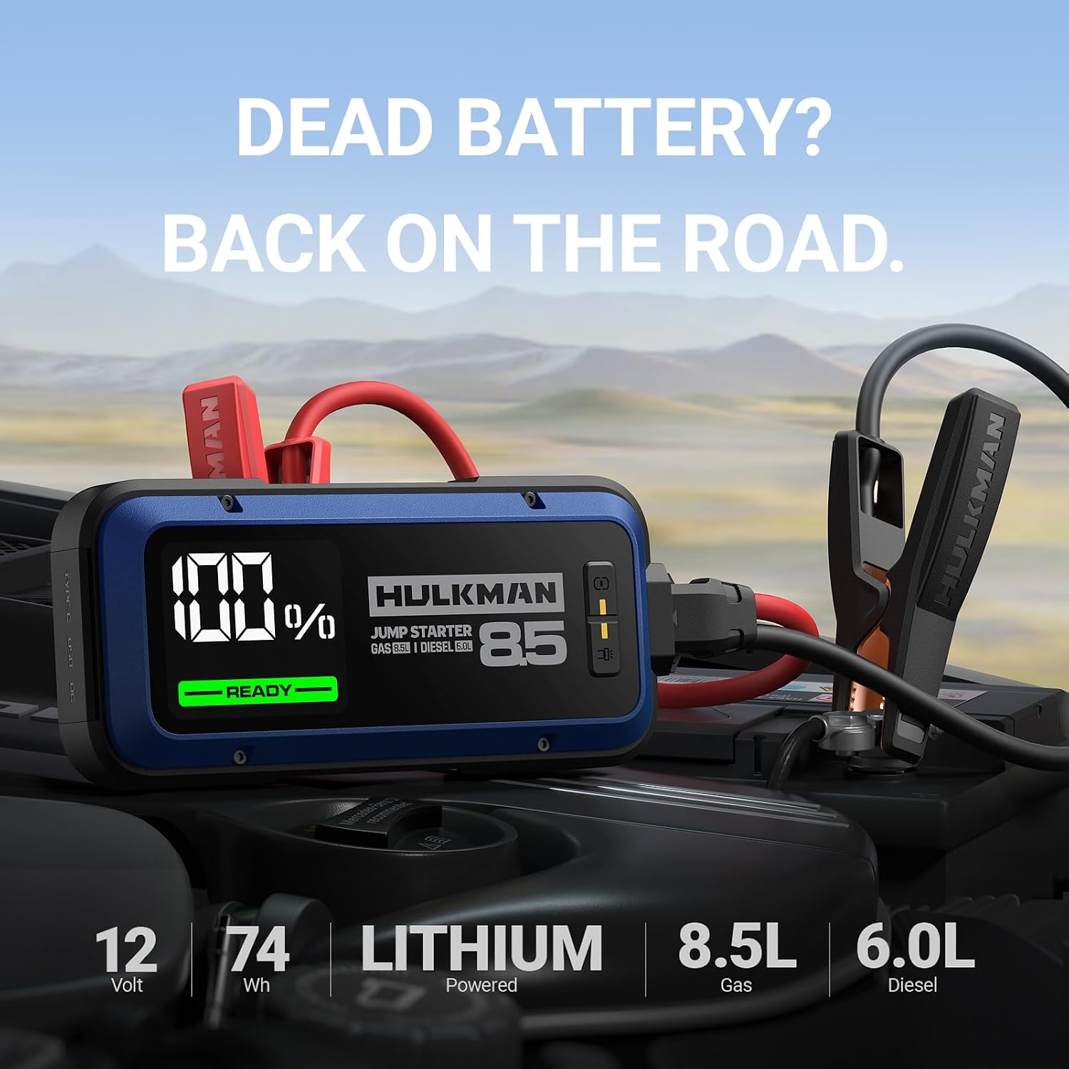 Hulkman Alpha 85 2000A Smart Battery Jumper Starter Portable for 12V Vehicles, Car Starter Jump Box with 65W Fast Charger, 3.3" LED Display